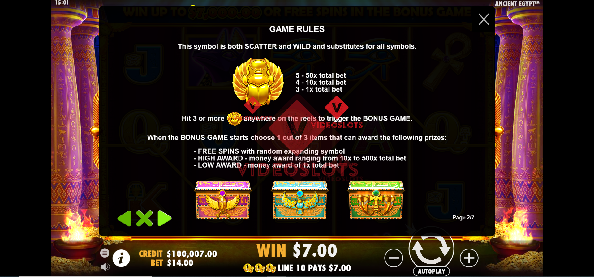 Game Rules for Ancient Egypt slot by Pragmatic Play