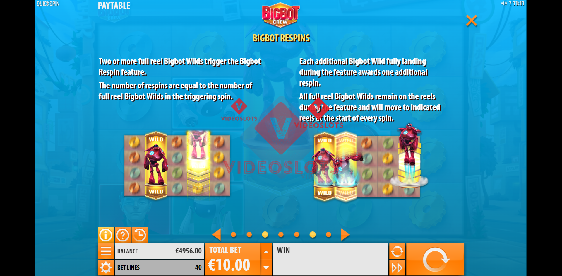 Pay Table and Game Info for Big Bot Crew slot from Quickspin