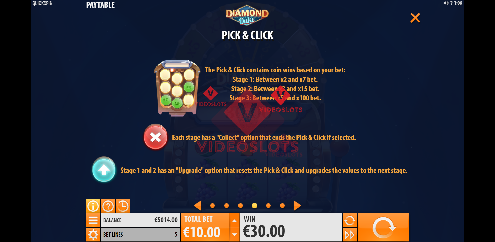 Pay Table and Game Info for Diamond Duke slot from Quickspin