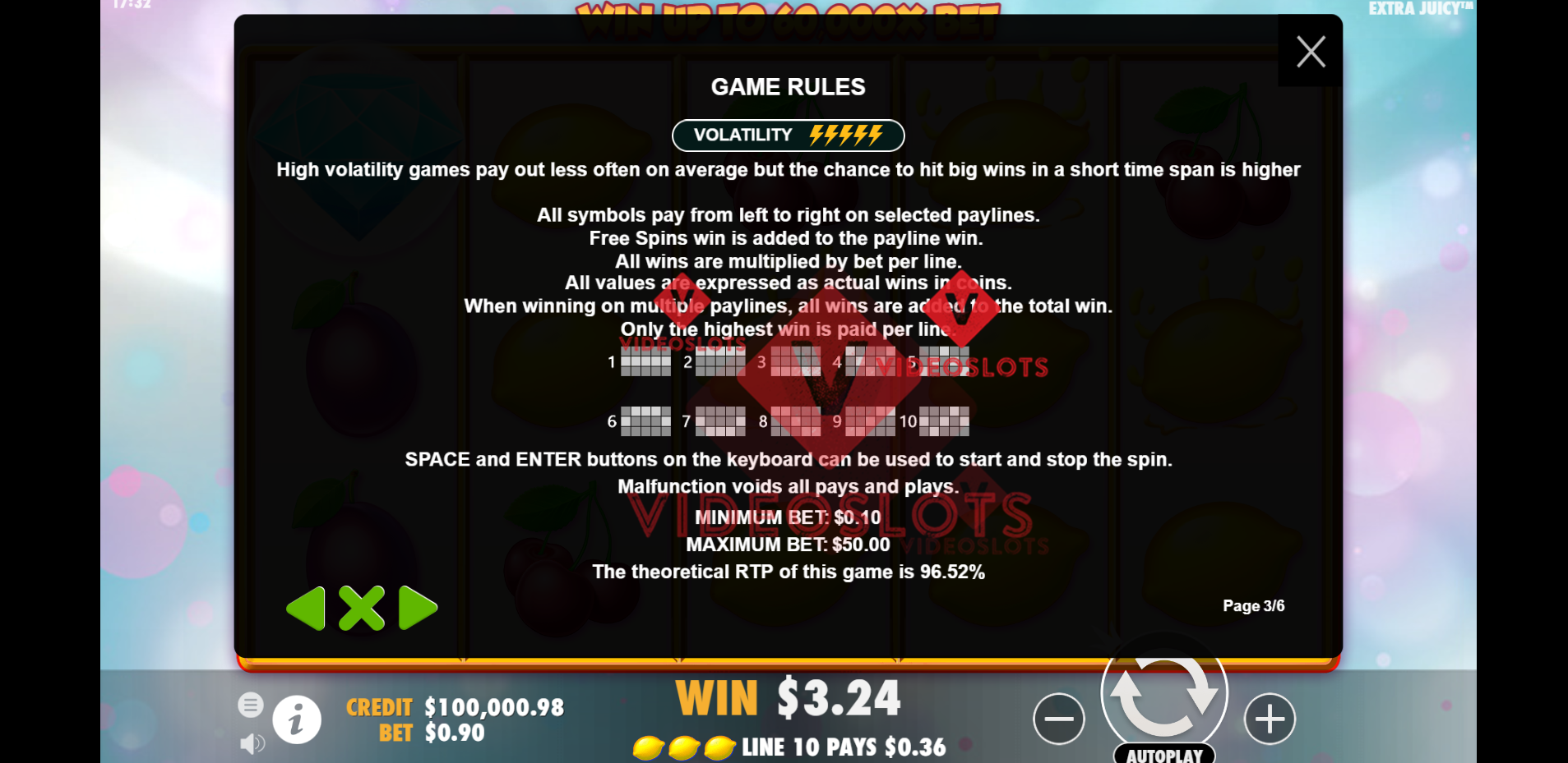Game Rules for Extra Juicy slot by Pragmatic Play