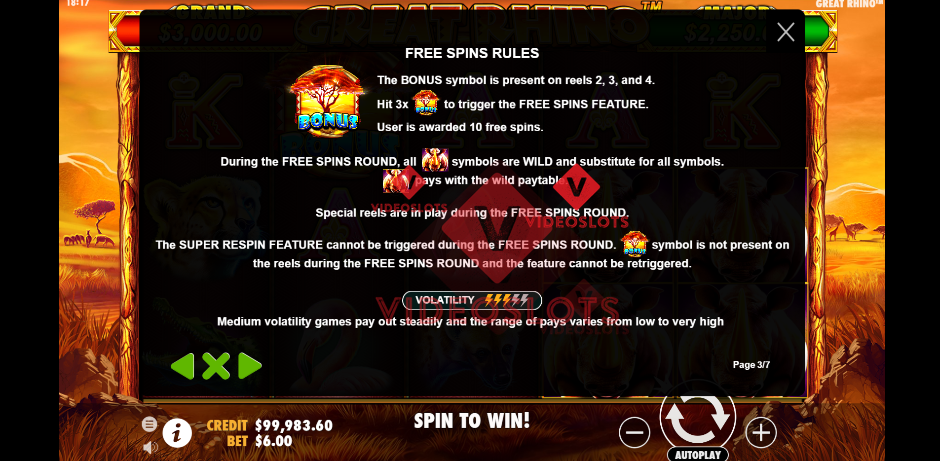 Game Rules for Great Rhino slot by Pragmatic Play