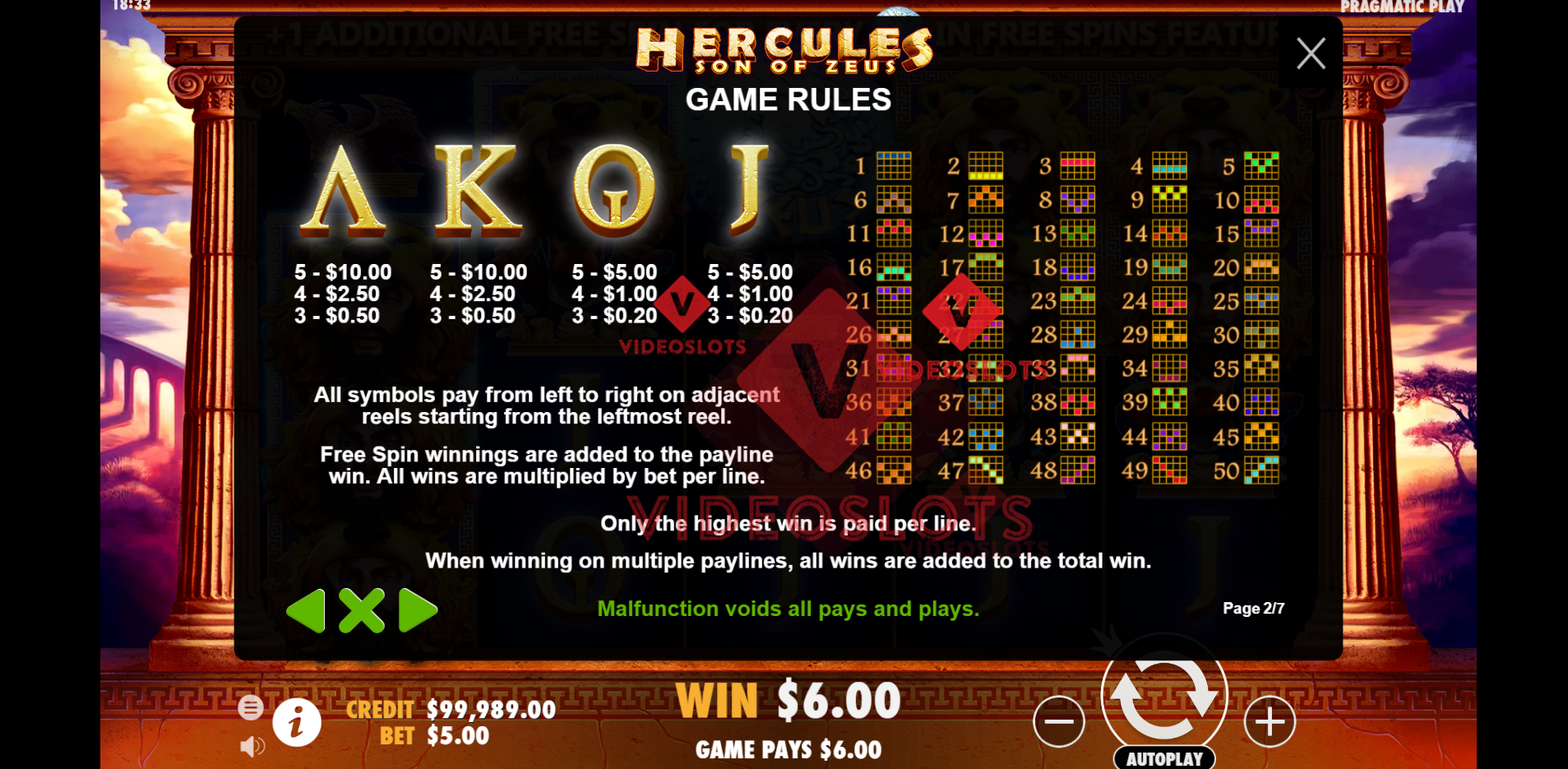 Game Rules for Hercules Son of Zeus slot by Pragmatic Play