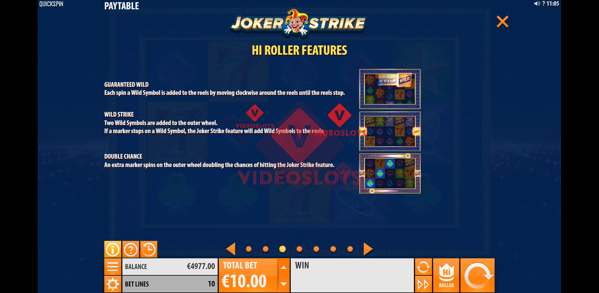 Pay Table and Game Info for Joker Strike slot from Quickspin