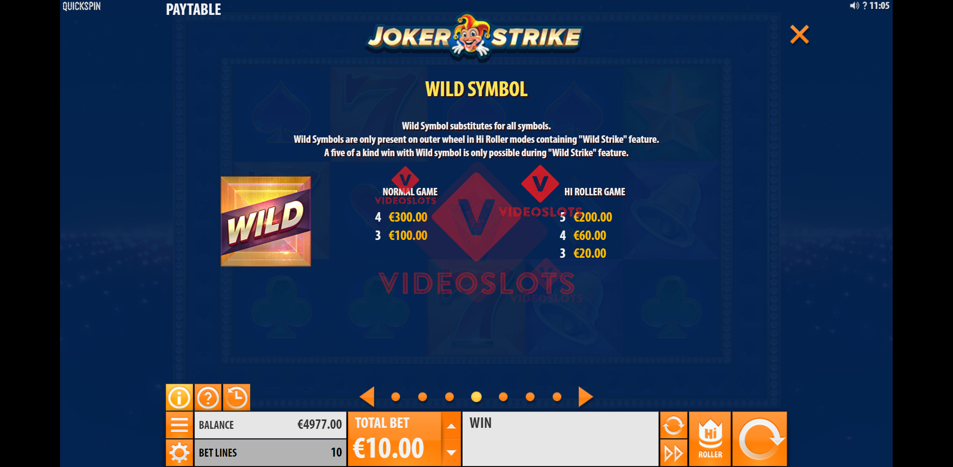 Pay Table and Game Info for Joker Strike slot from Quickspin
