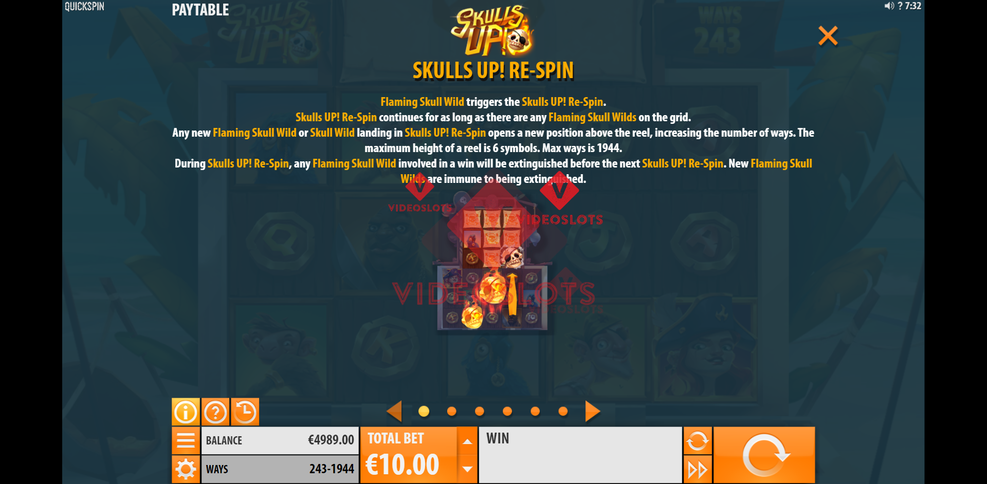 Pay Table and Game Info for Skulls Up slot from Quickspin
