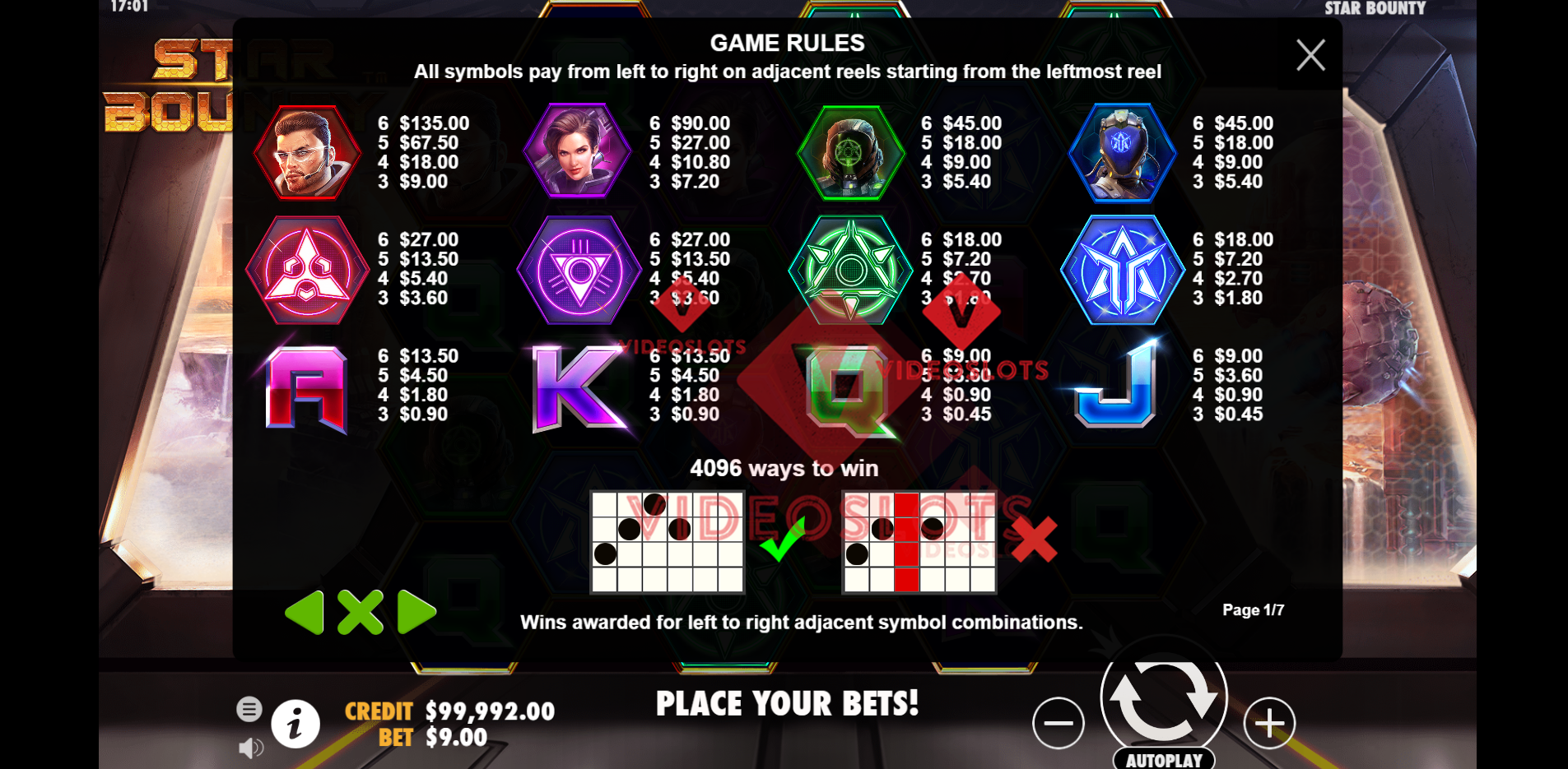 Pay Table for Star Bounty slot by Pragmatic Play