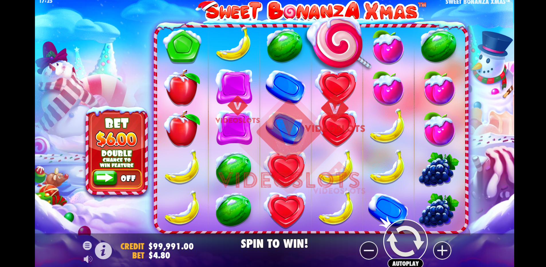 Base Game for Sweet Bonanza Xmas slot by Pragmatic Play