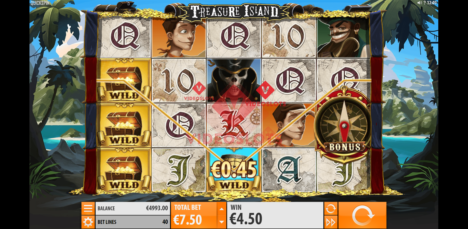 Base Game for Treasure Island slot from Quickspin