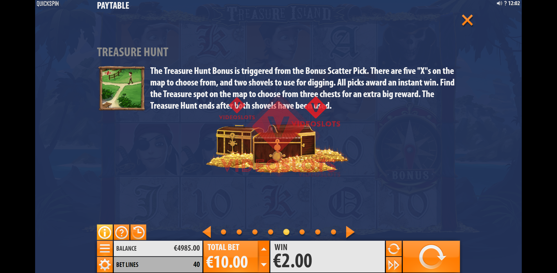 Pay Table and Game Info for Treasure Island slot from Quickspin