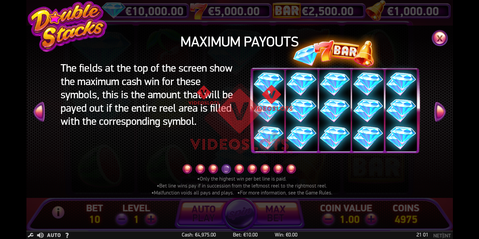 Pay Table for Double Stacks slot from NetEnt