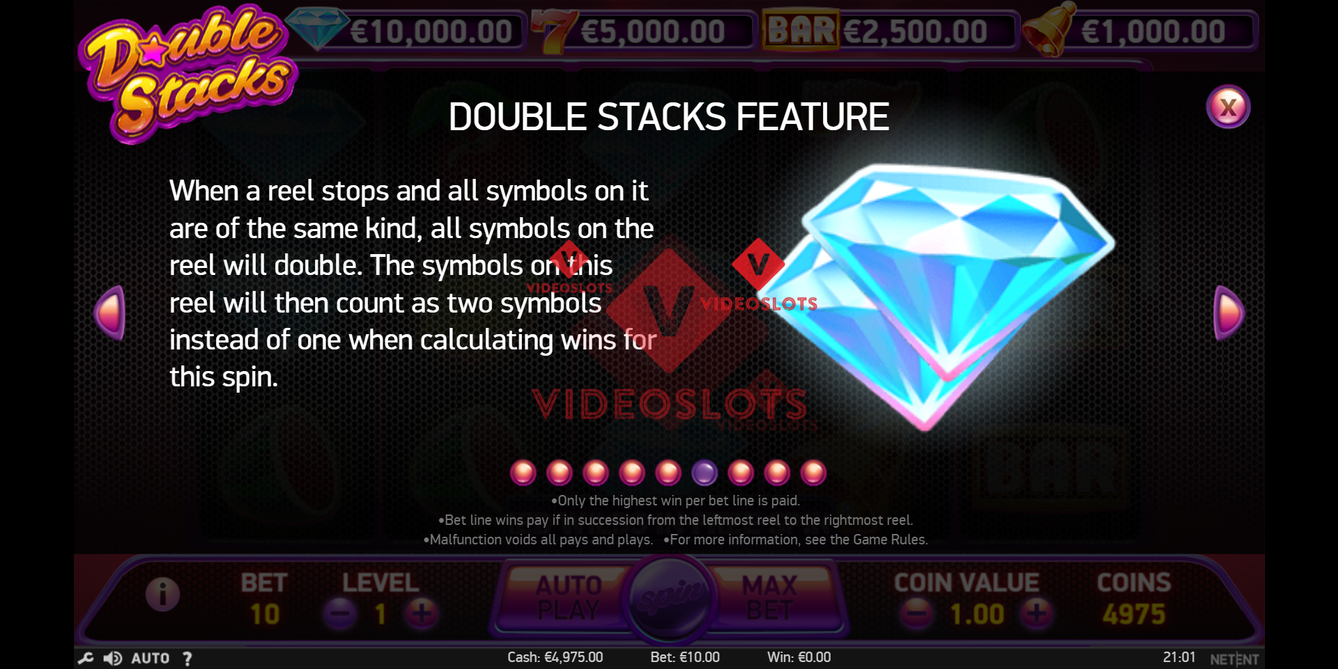 Pay Table for Double Stacks slot from NetEnt