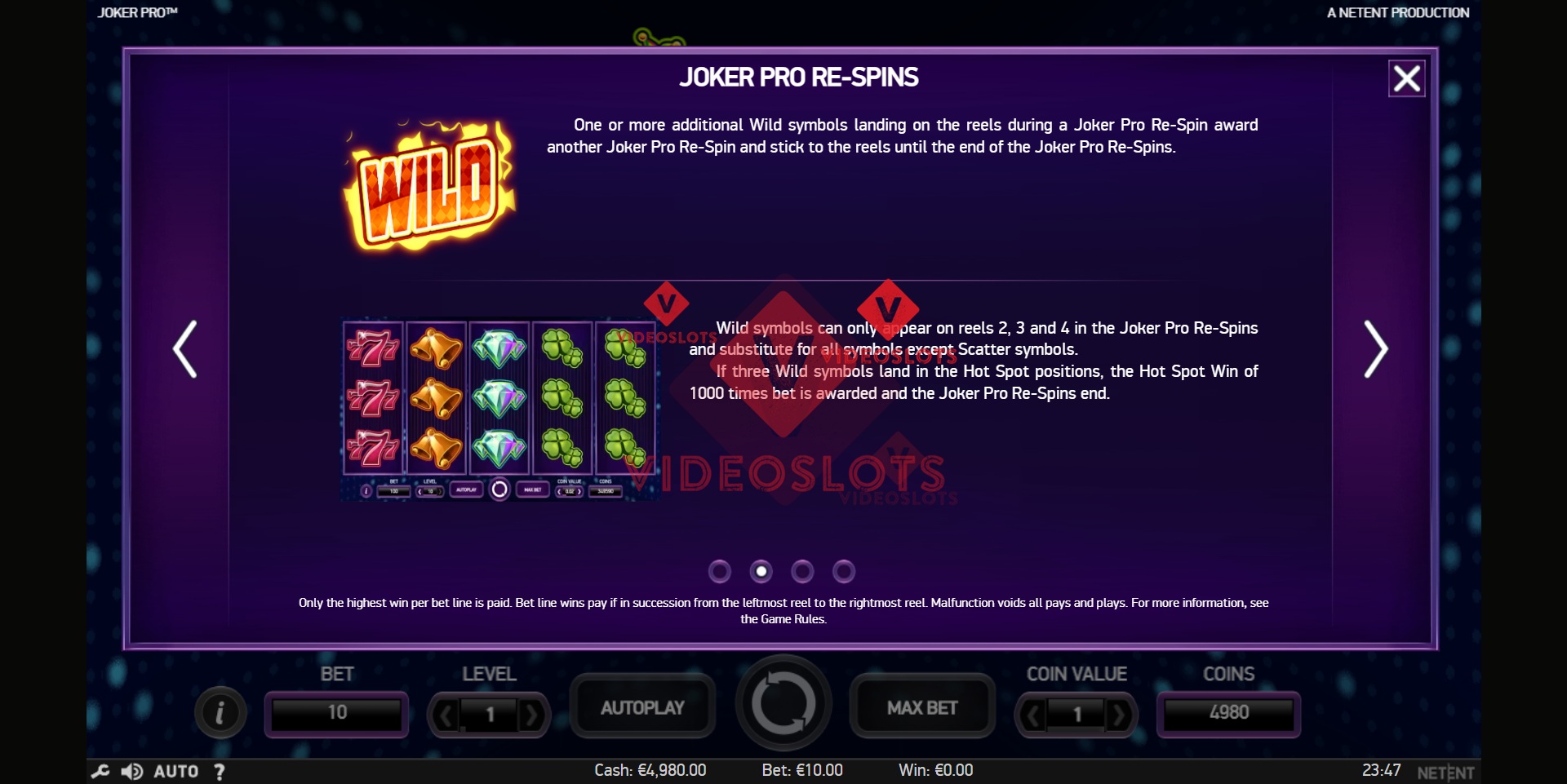 Pay Table for Joker Pro slot from NetEnt