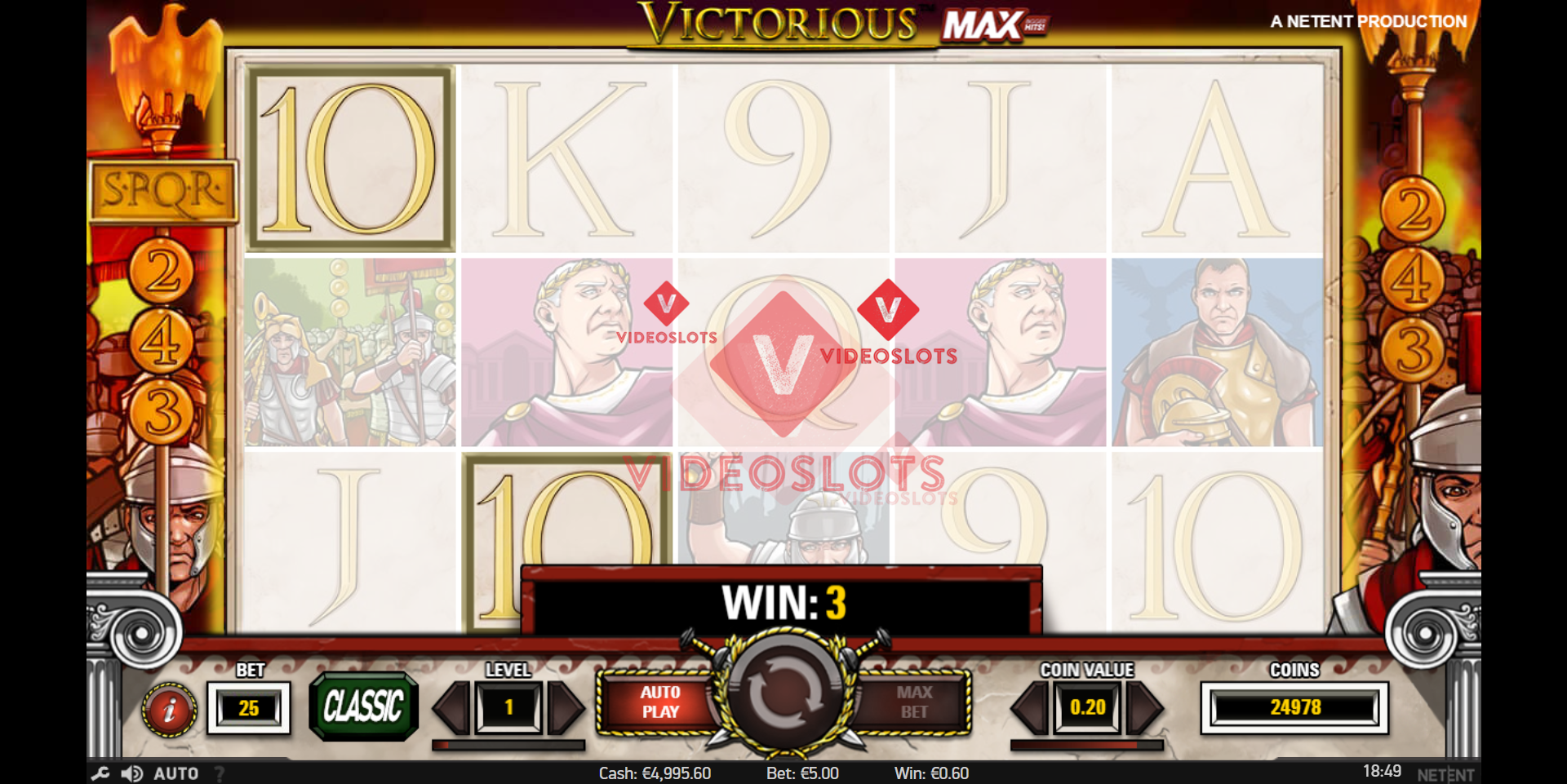 Base Game for Victorious MAX slot from NetEnt