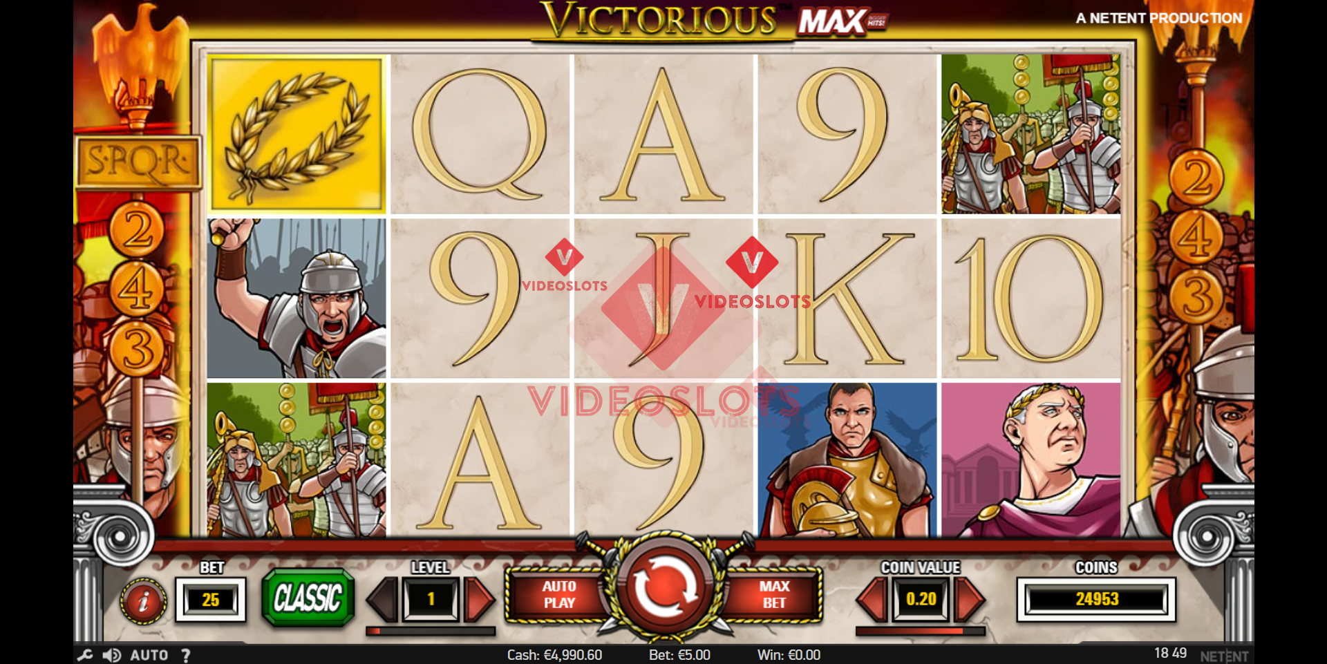 Base Game for Victorious MAX slot from NetEnt