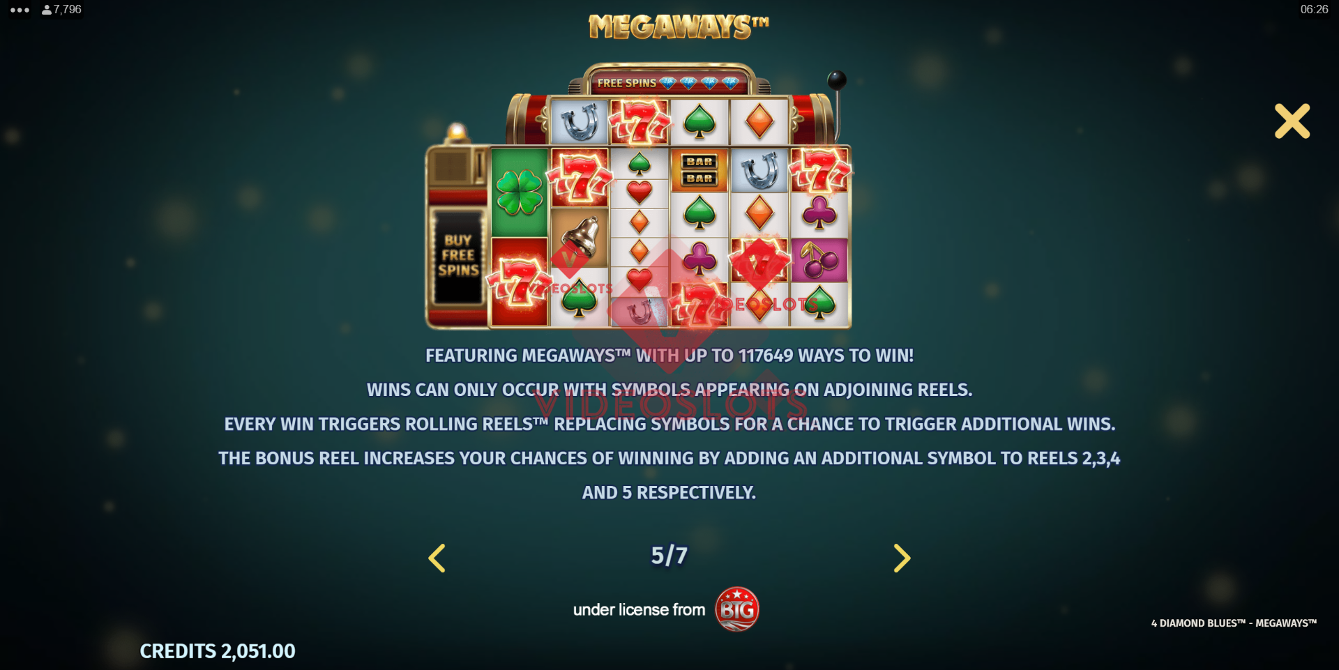 Pay Table for 4 Diamond Blues Megaways slot for Microgaming