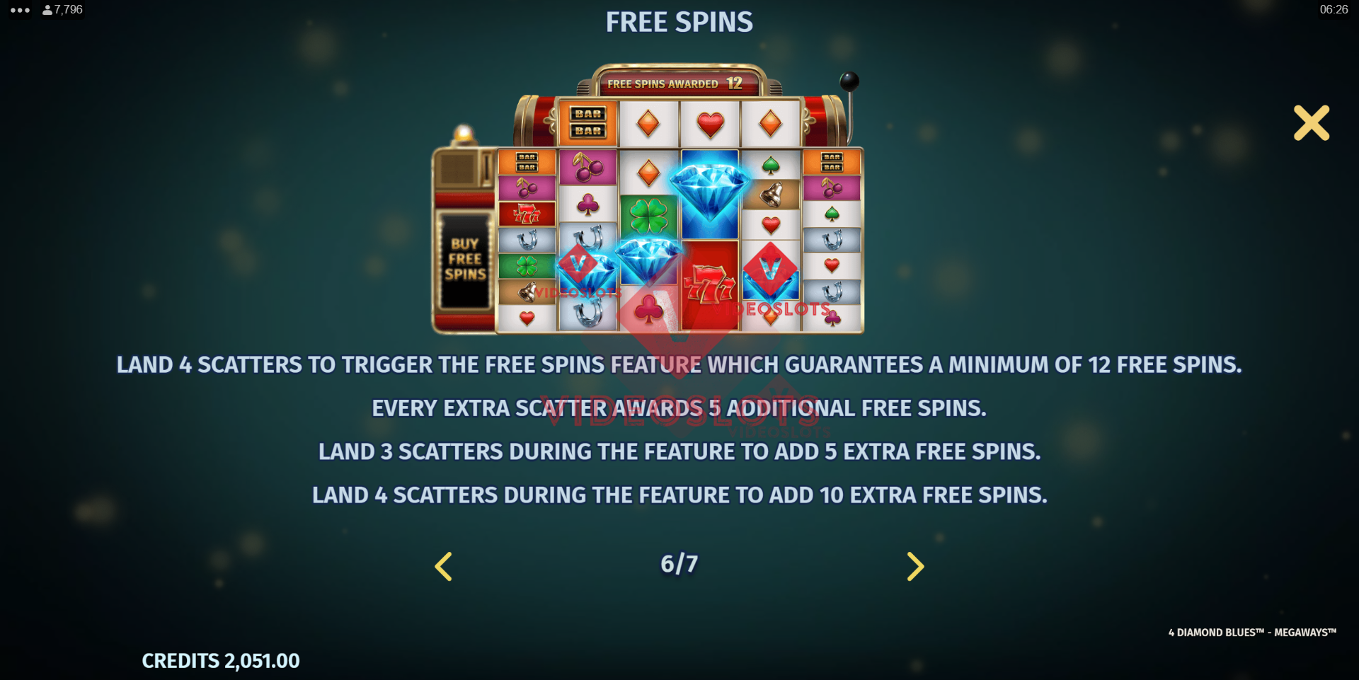 Pay Table for 4 Diamond Blues Megaways slot for Microgaming
