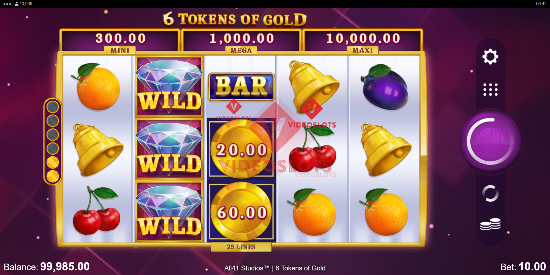 Base Game for 6 Tokens of Gold slot for Microgaming