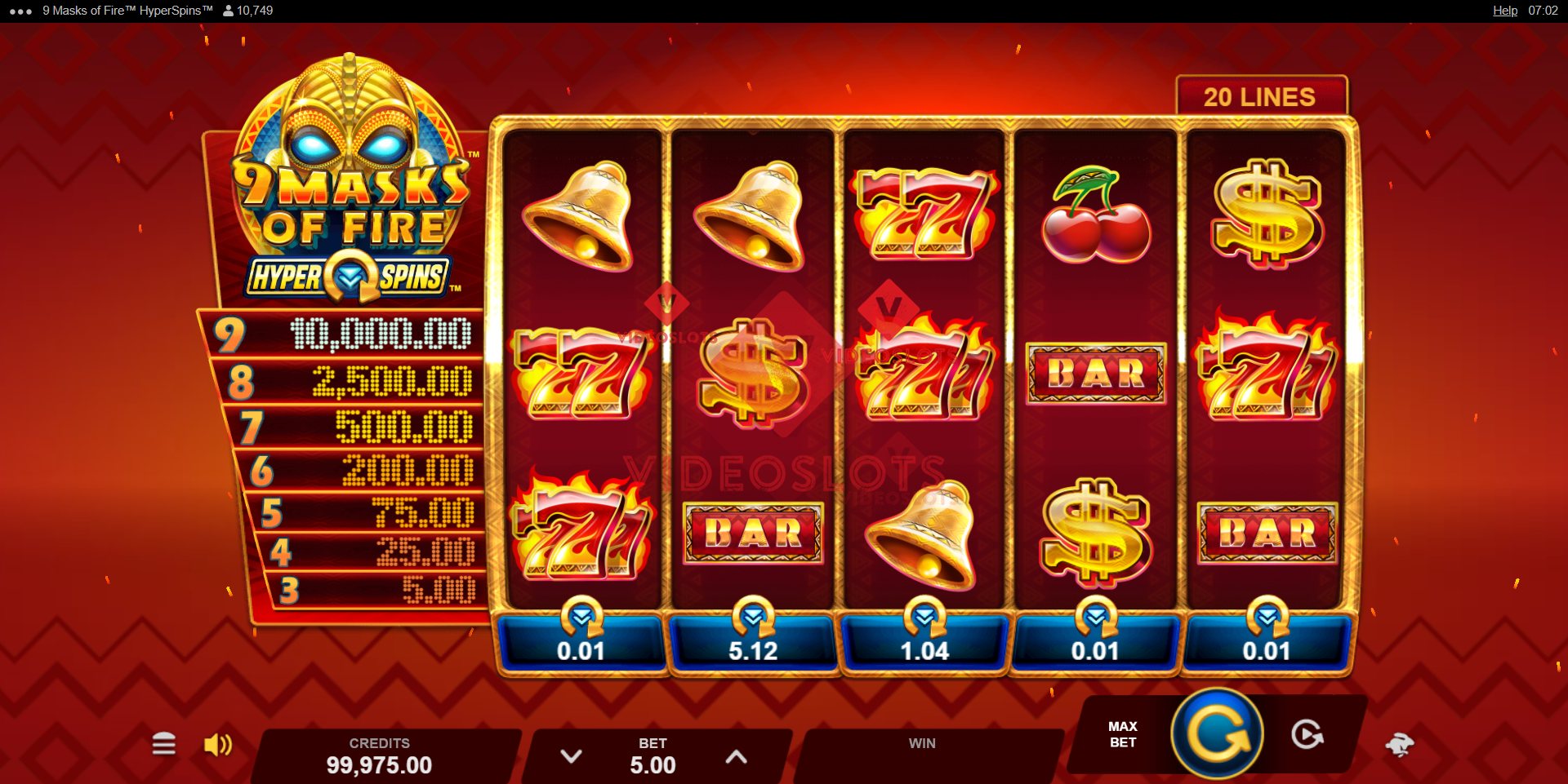 Base Game for 9 Masks of Fire HyperSpins slot for Microgaming
