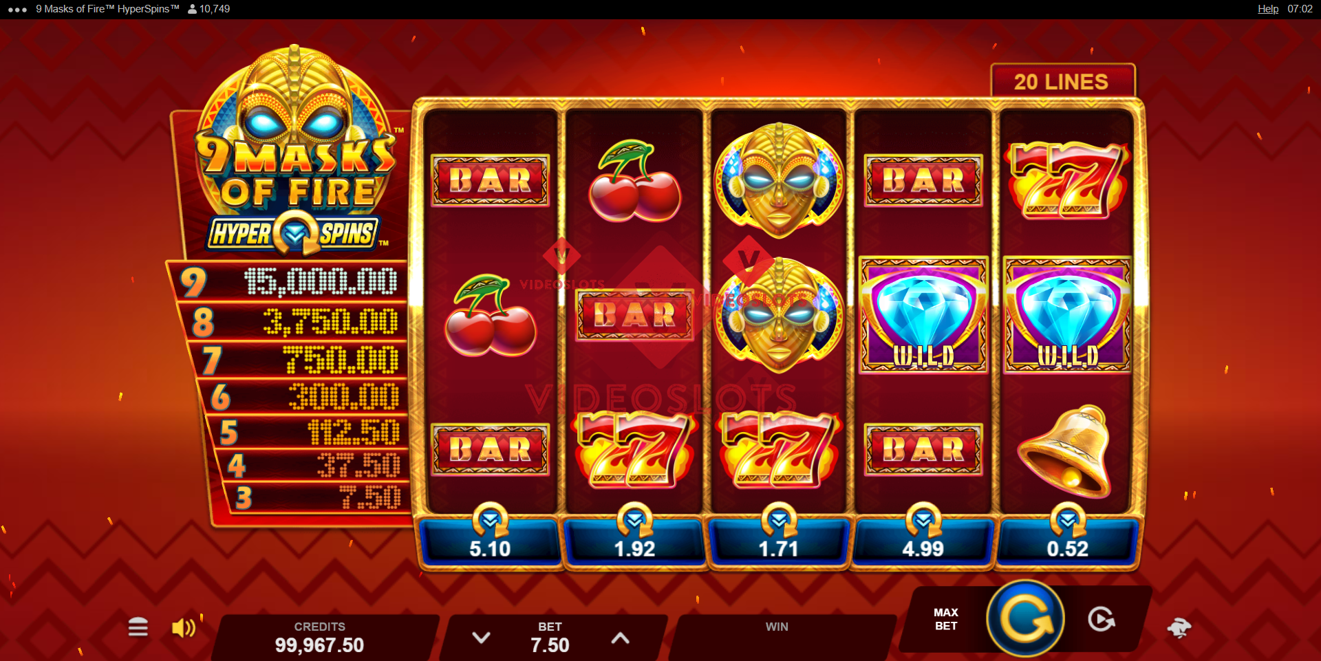 Base Game for 9 Masks of Fire HyperSpins slot for Microgaming