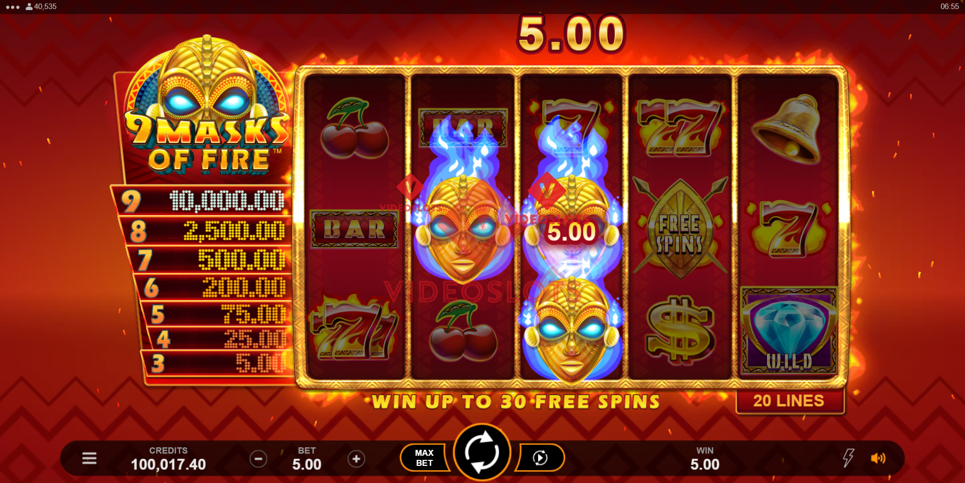 Base Game for 9 Masks of Fire slot for Microgaming