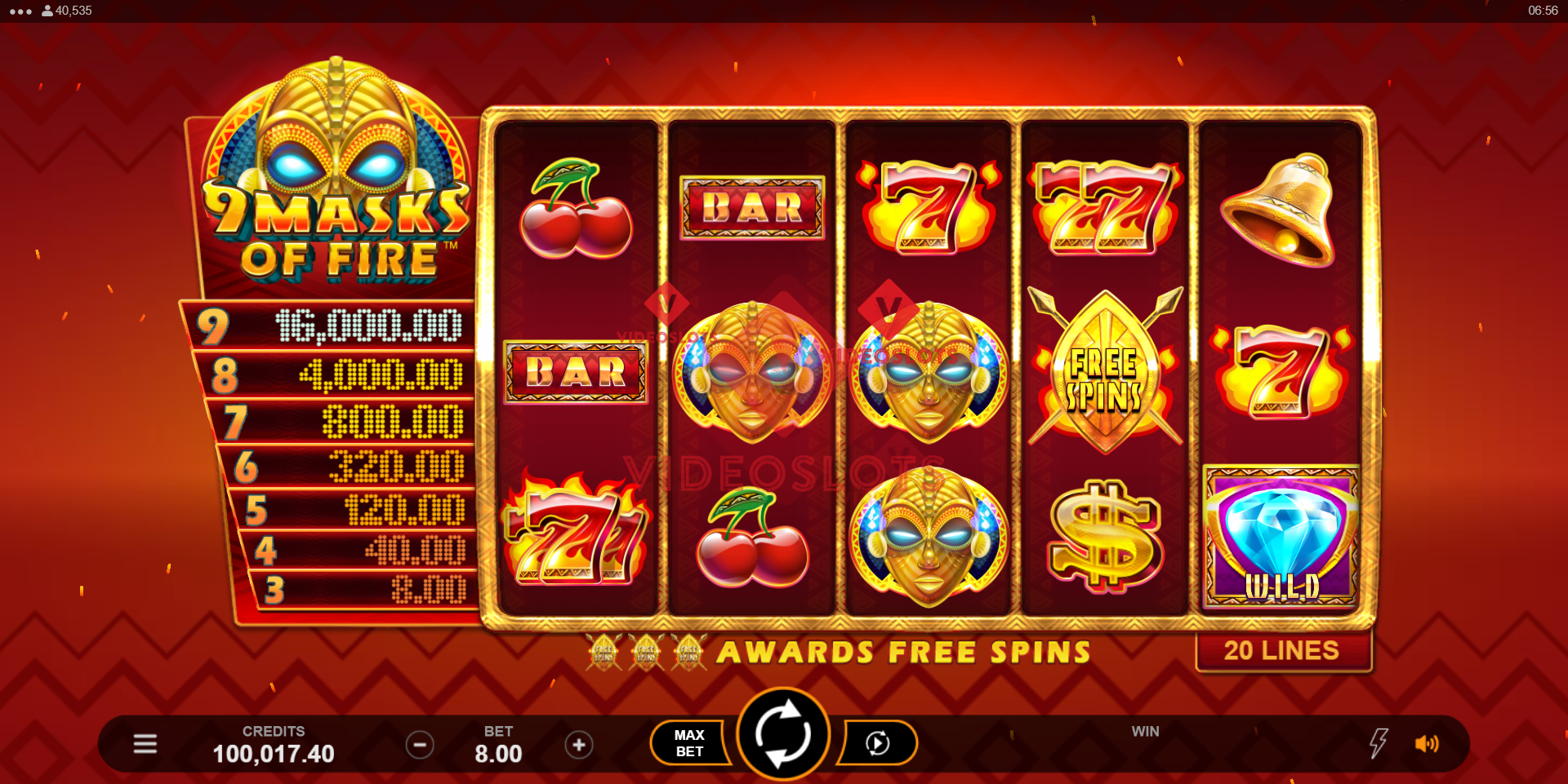 Base Game for 9 Masks of Fire slot for Microgaming