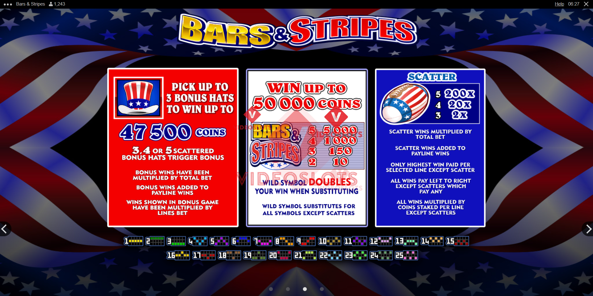 Pay Table for Bars and Stripes slot for Microgaming