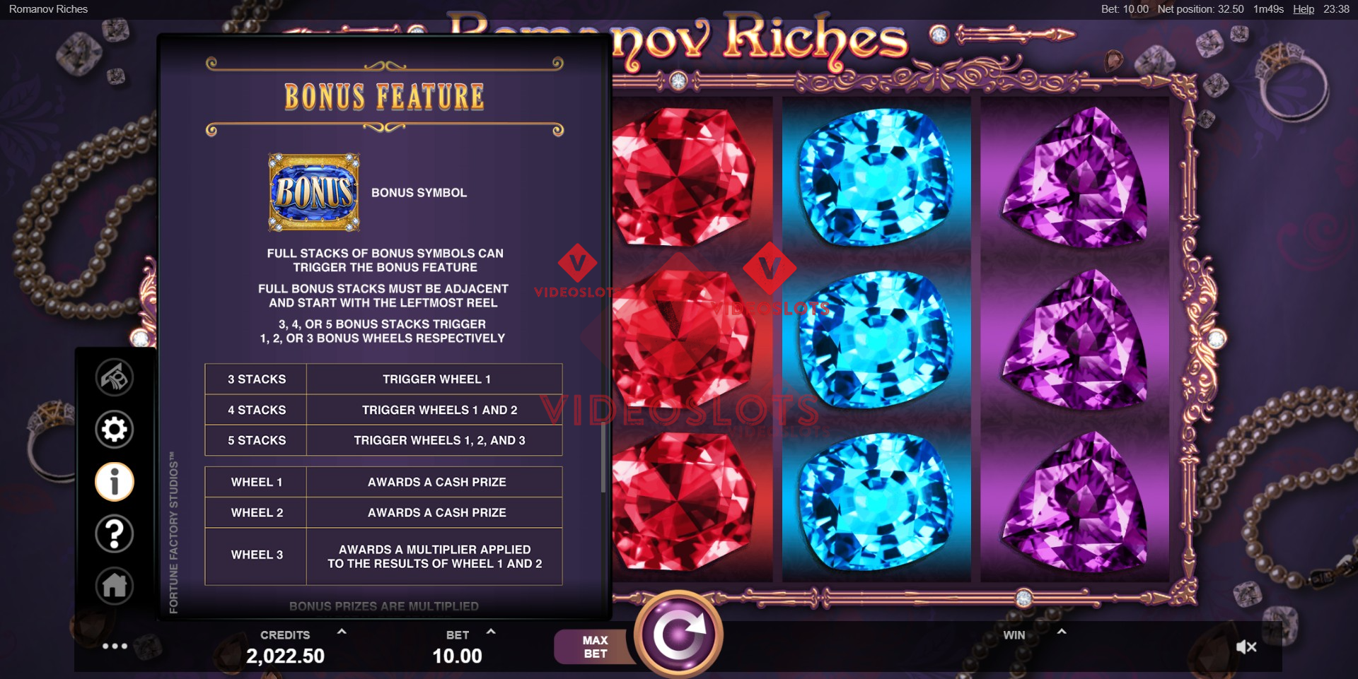 Pay Table for Romanov Riches slot for Microgaming