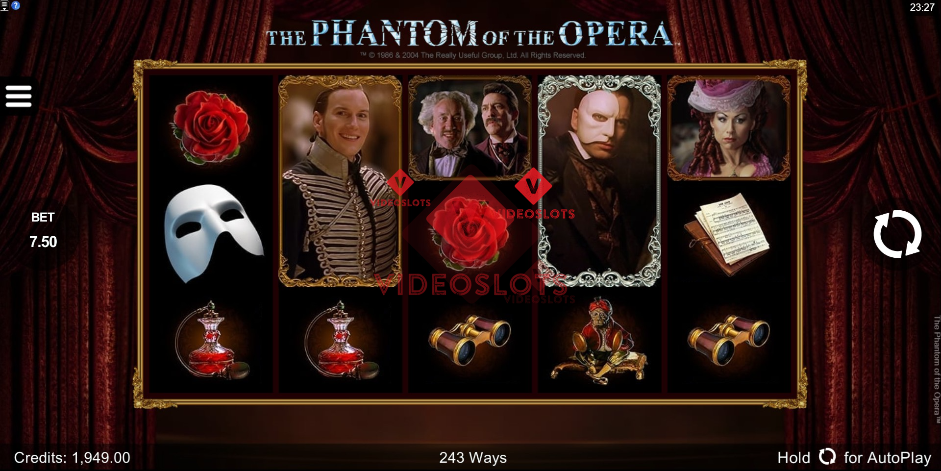 Base Game for The Phantom of the Opera slot for Microgaming
