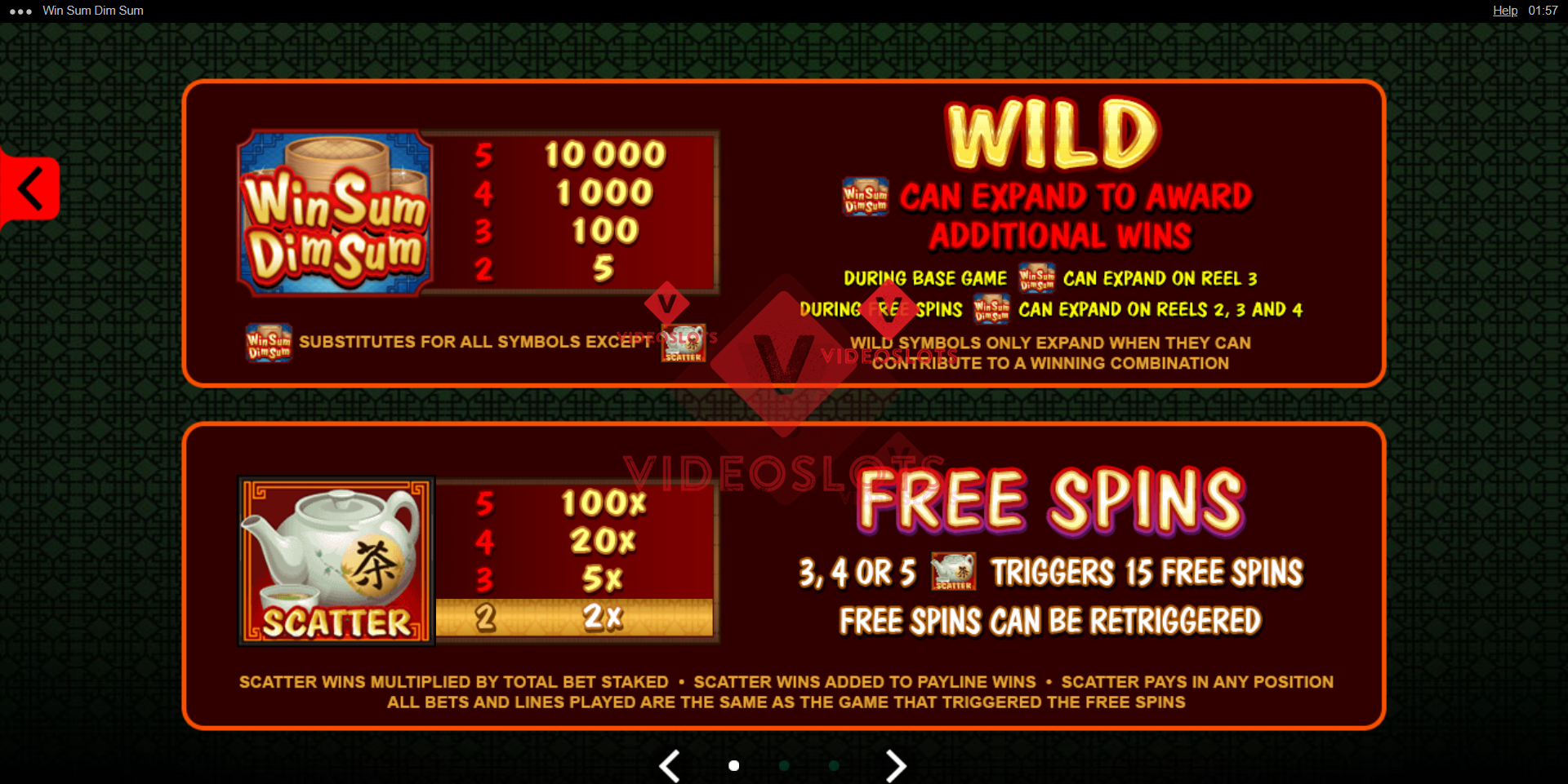Pay Table for Win Sum Dim Sum slot for Microgaming