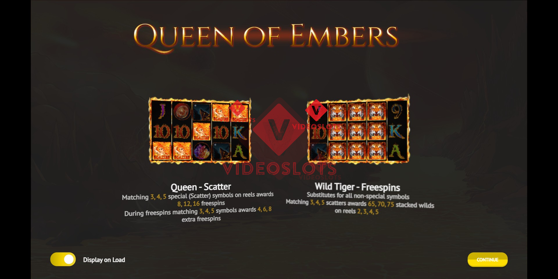 Queen of Embers slot game intro by 1X2 Gaming