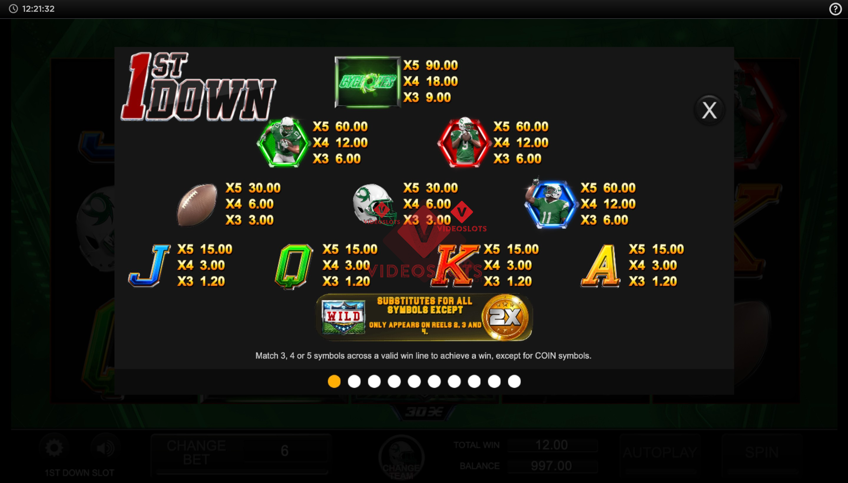 Pay Table for 1st Down slot from Inspired Gaming