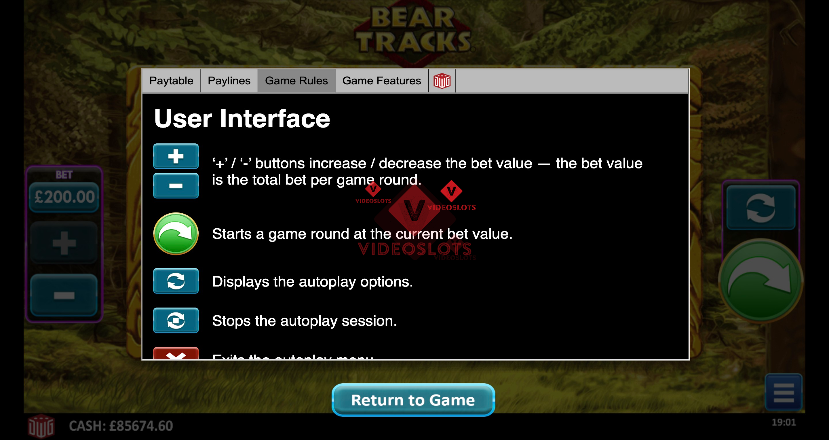 Game Rules for Bear Tracks slot from Greentube