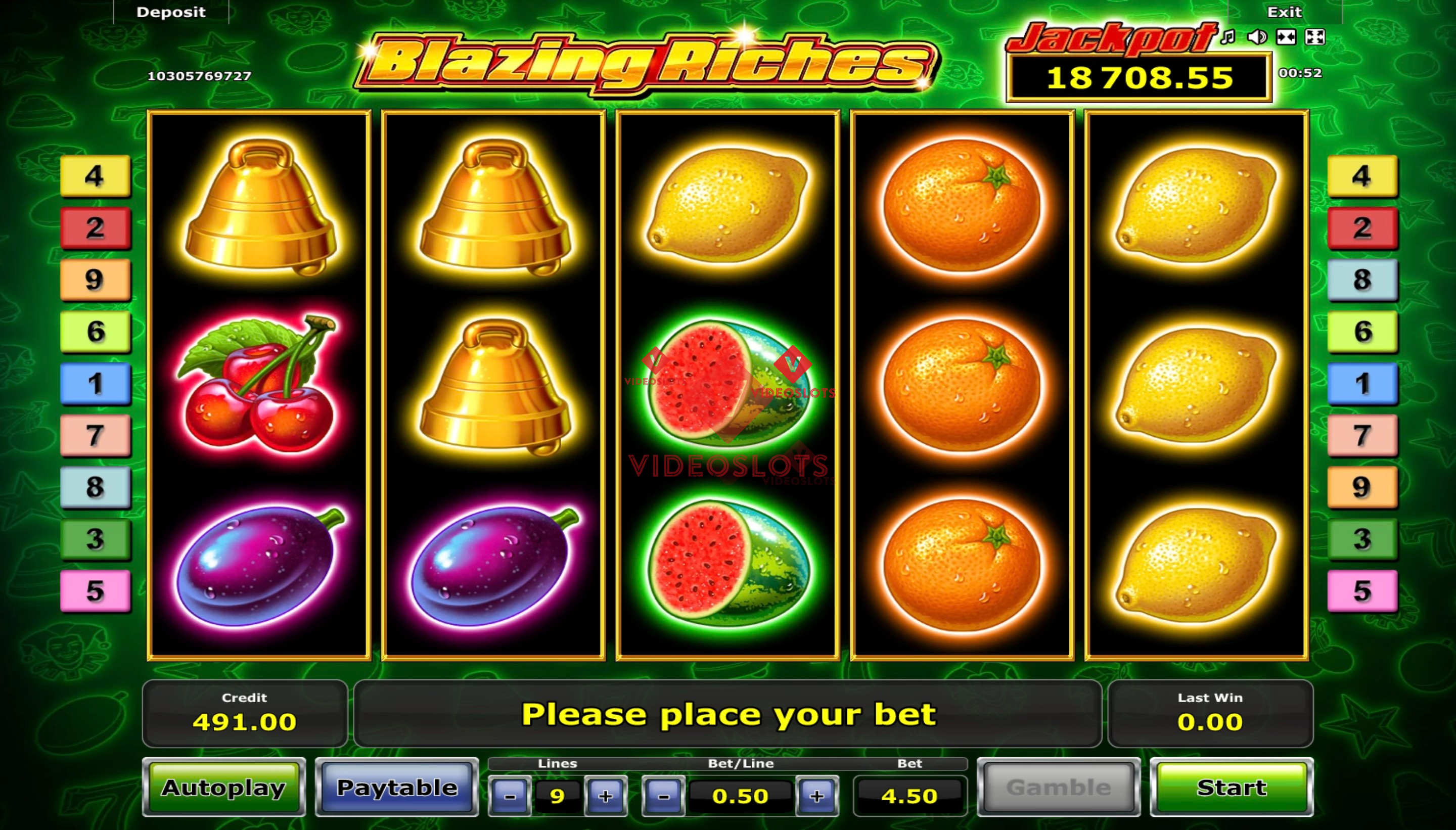 Base Game for Blazing Riches slot from Greentube
