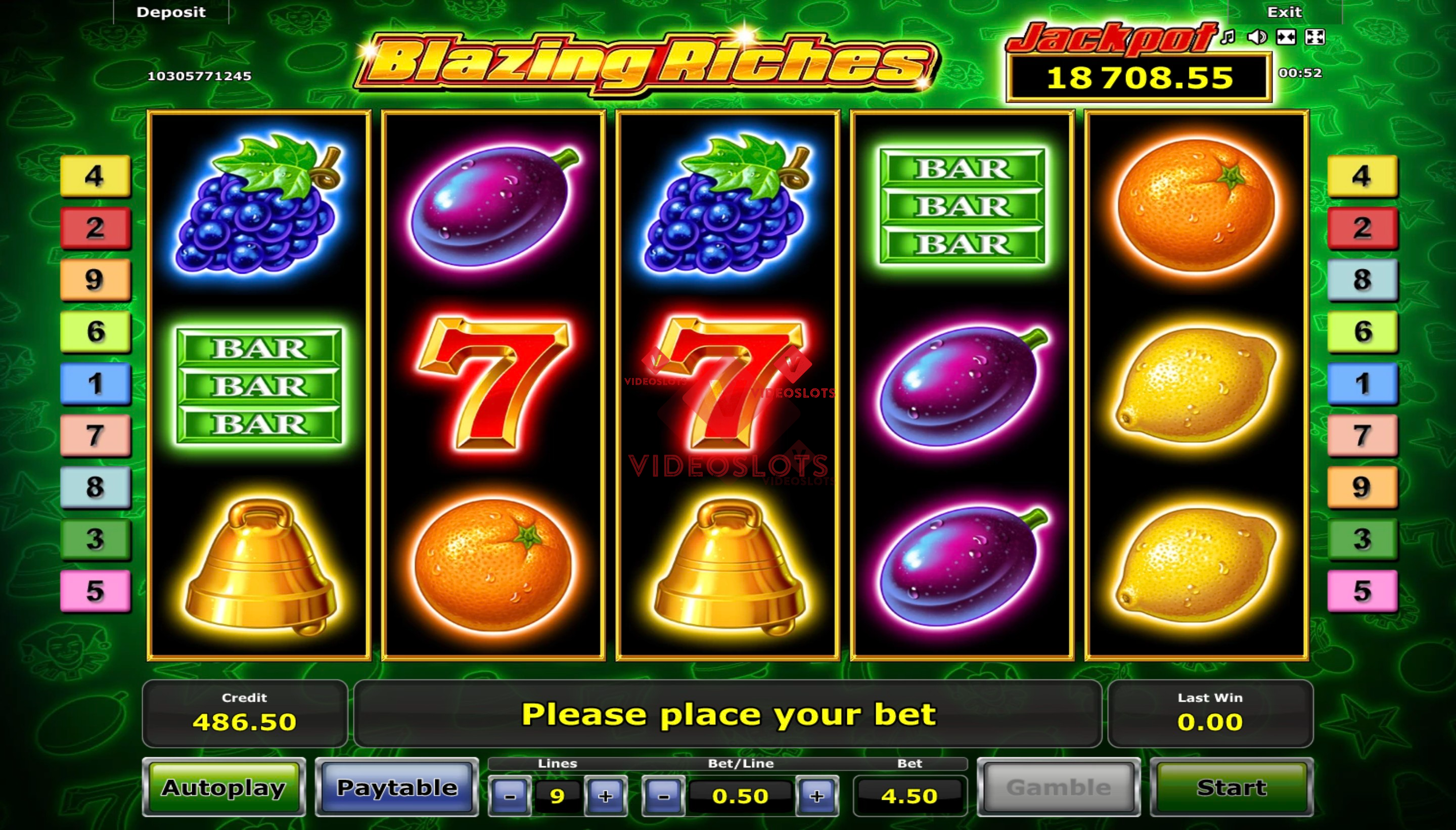 Base Game for Blazing Riches slot from Greentube