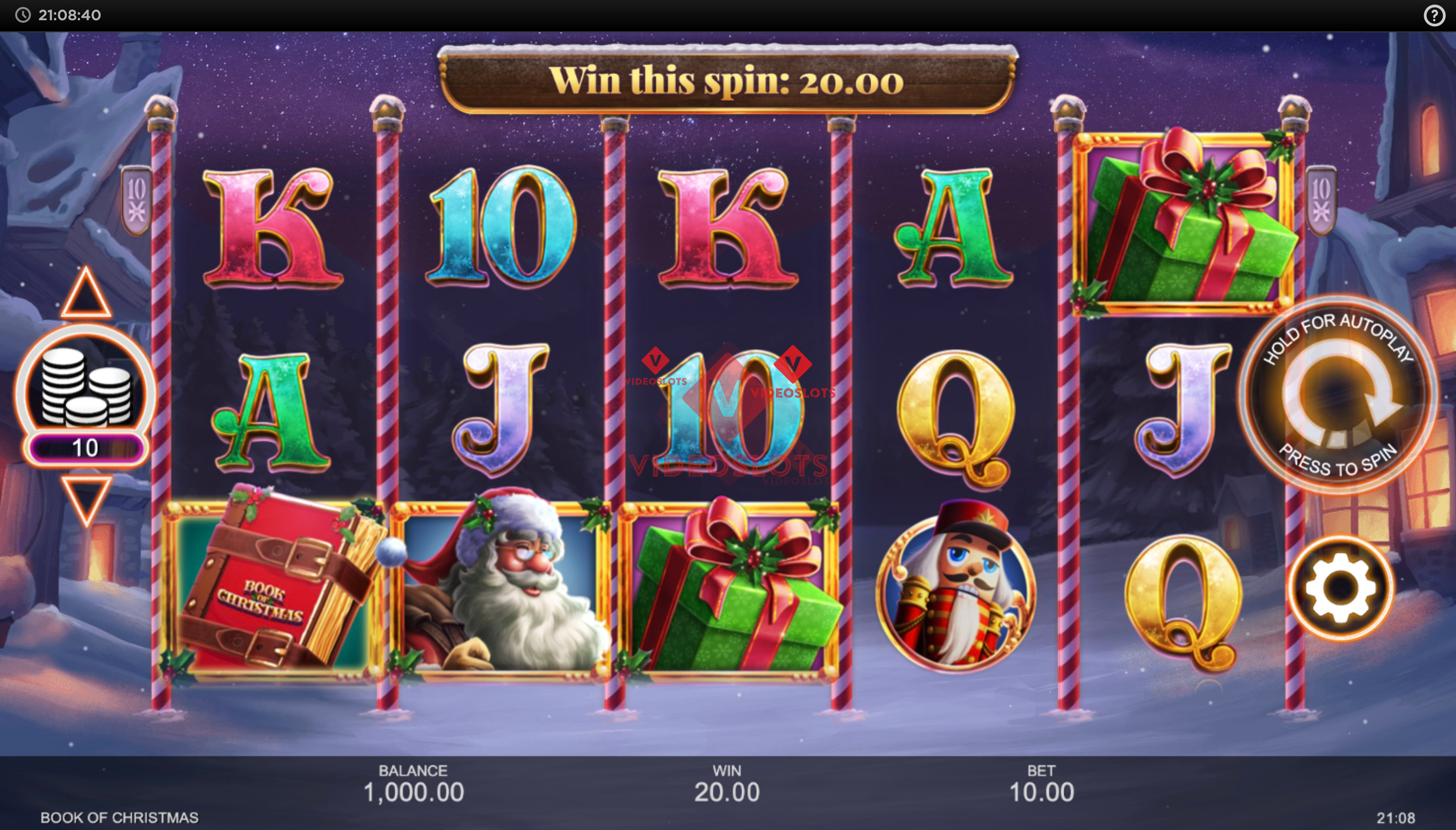 Base Game for Book of Christmas slot from Inspired Gaming