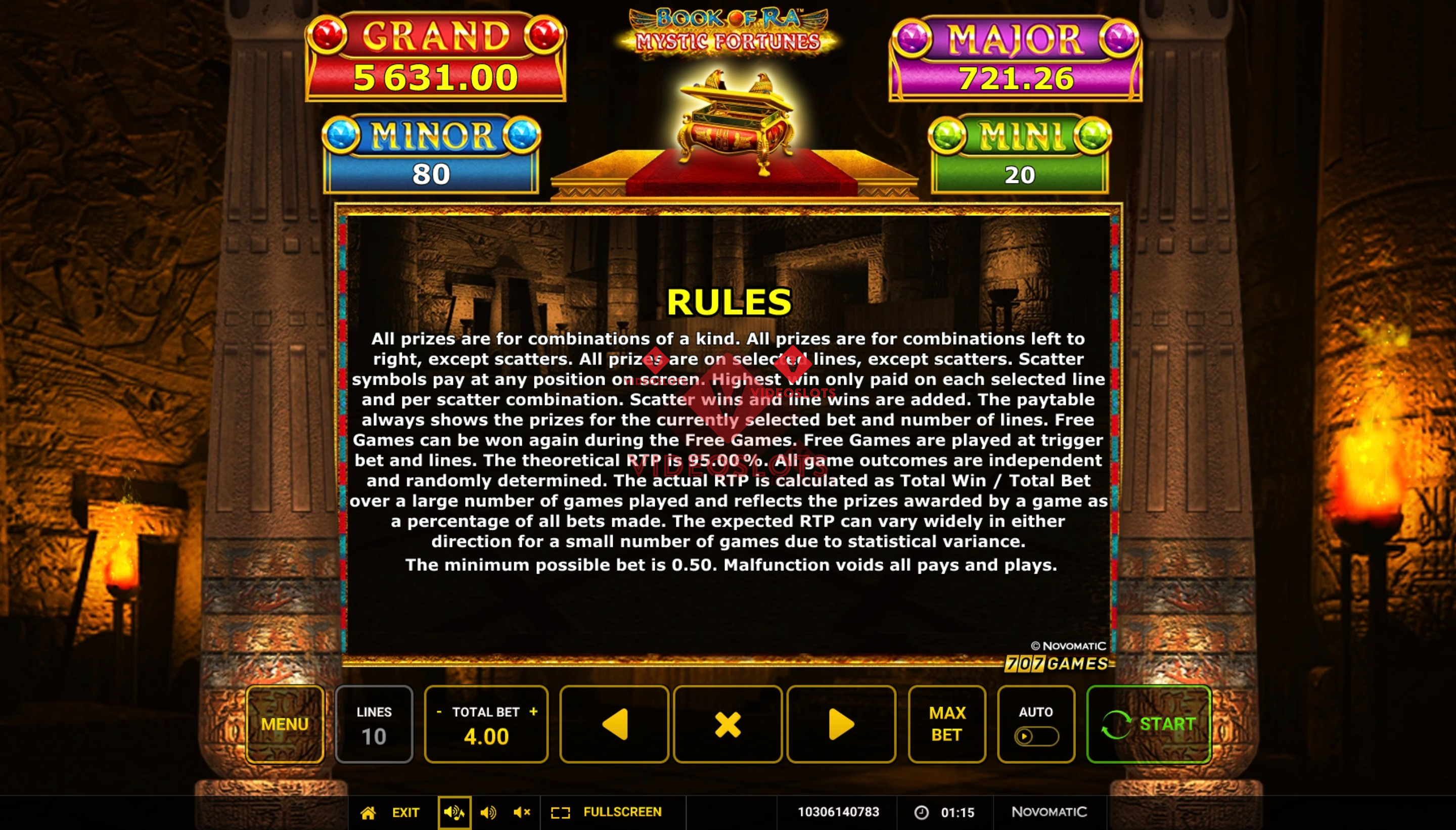 Game Rules for Book of Ra Mystic Fortunes slot from Greentube