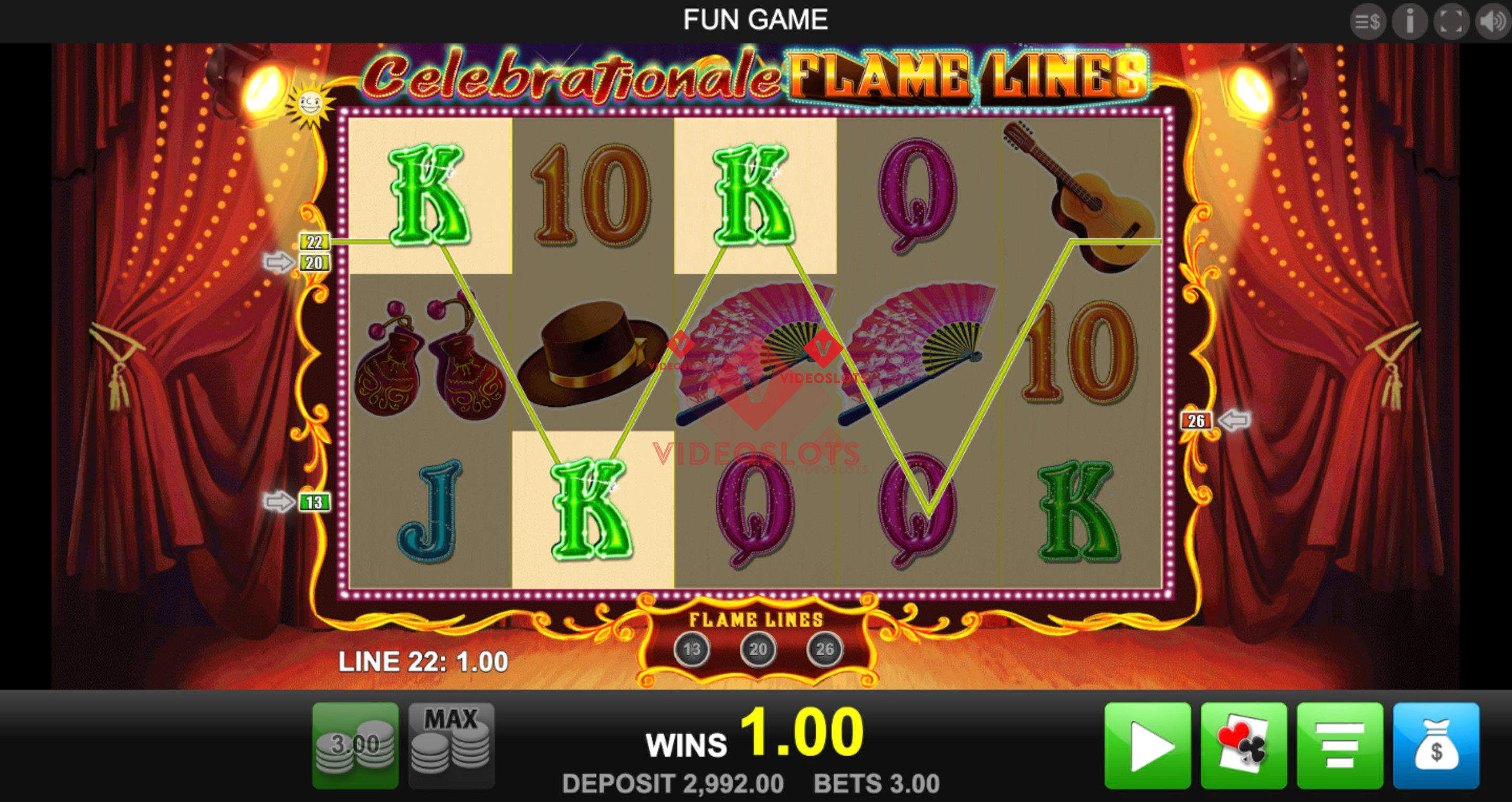 Base Game for Celebrationale Flame Lines slot from Merkur