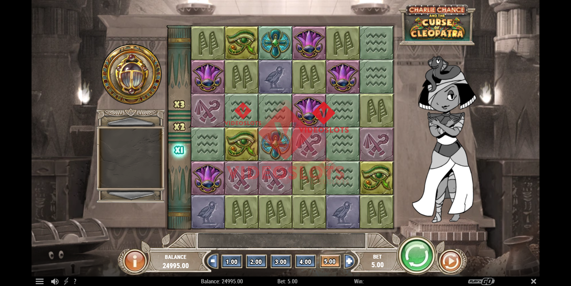 Base Game for Charlie Chance and the Curse of Cleopatra slot from Play'n Go
