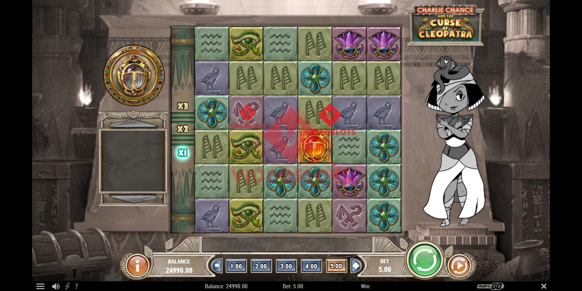 Base Game for Charlie Chance and the Curse of Cleopatra slot from Play'n Go