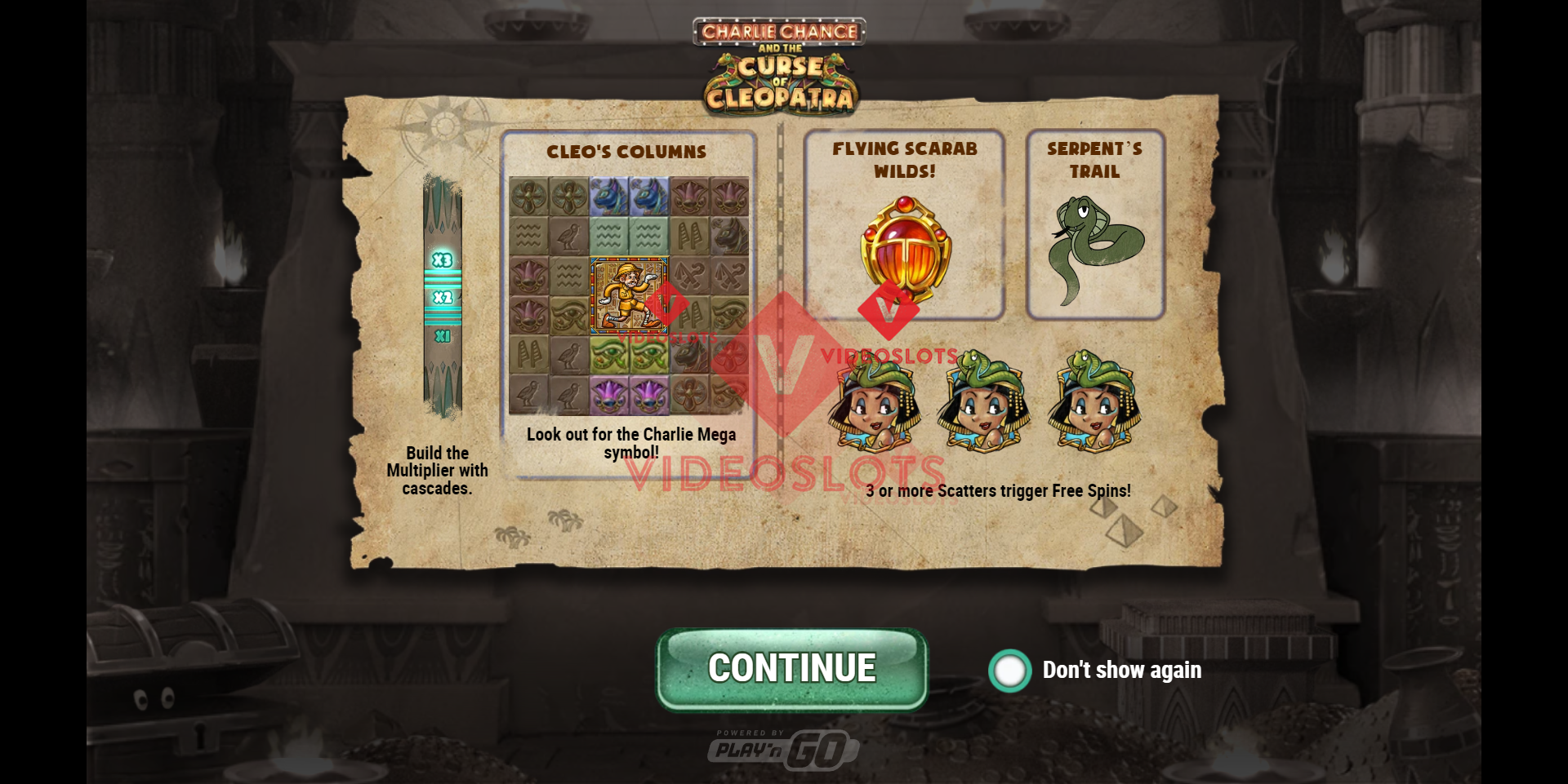 Game Intro for Charlie Chance and the Curse of Cleopatra slot from Play'n Go