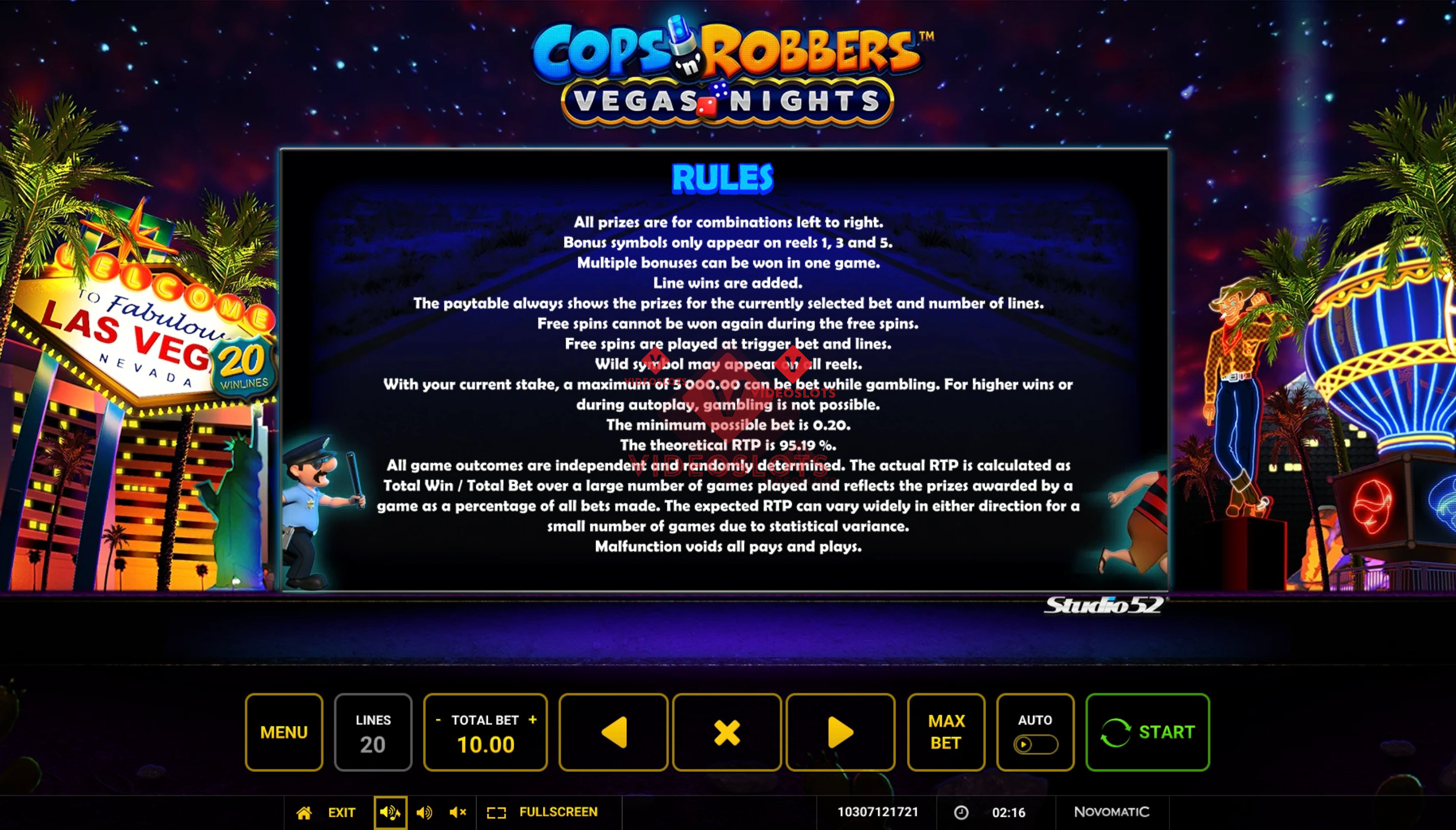 Game Rules for Cops 'n' Robbers Vegas Nights slot from Greentube