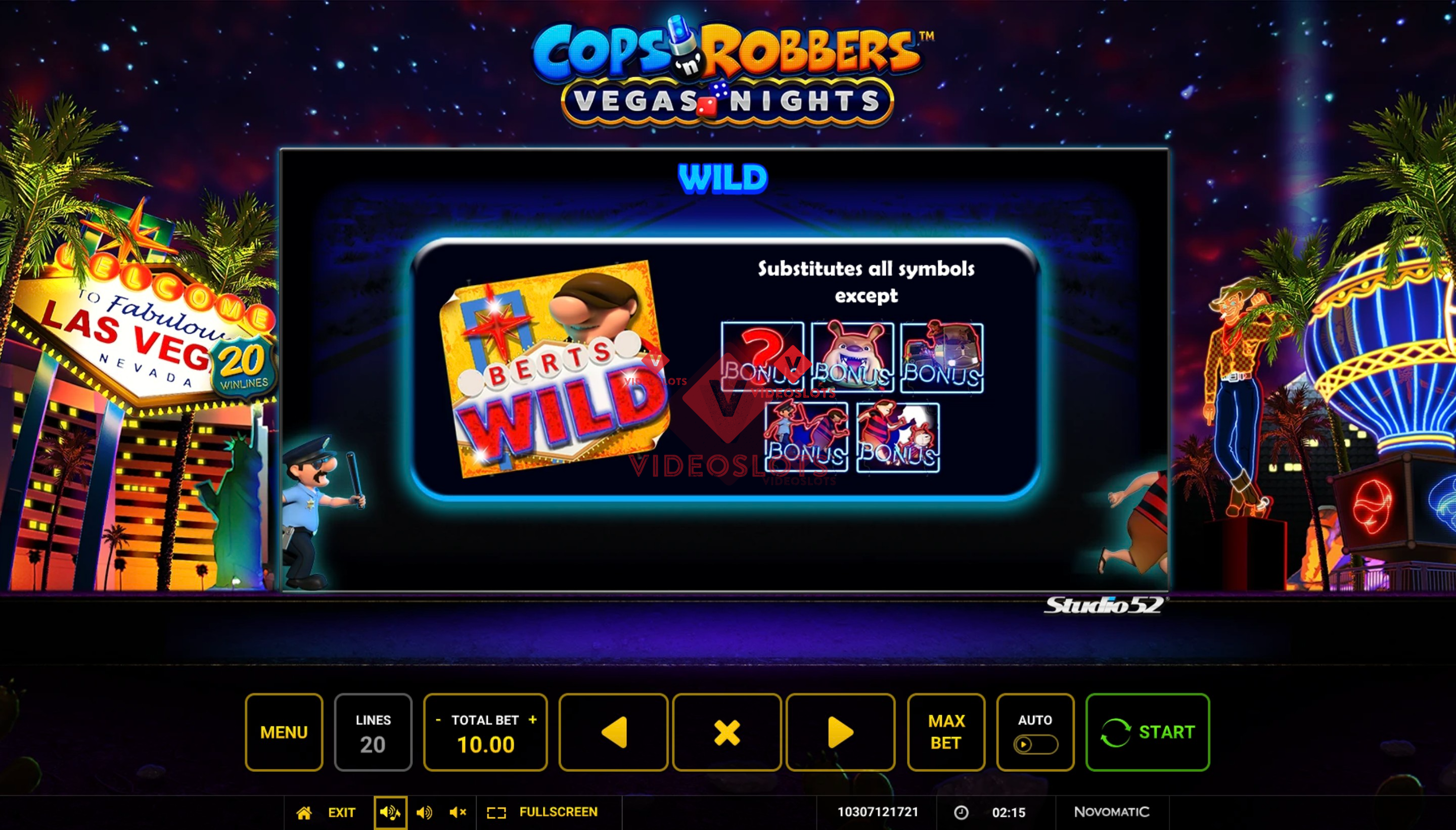 Pay Table for Cops 'n' Robbers Vegas Nights slot from Greentube