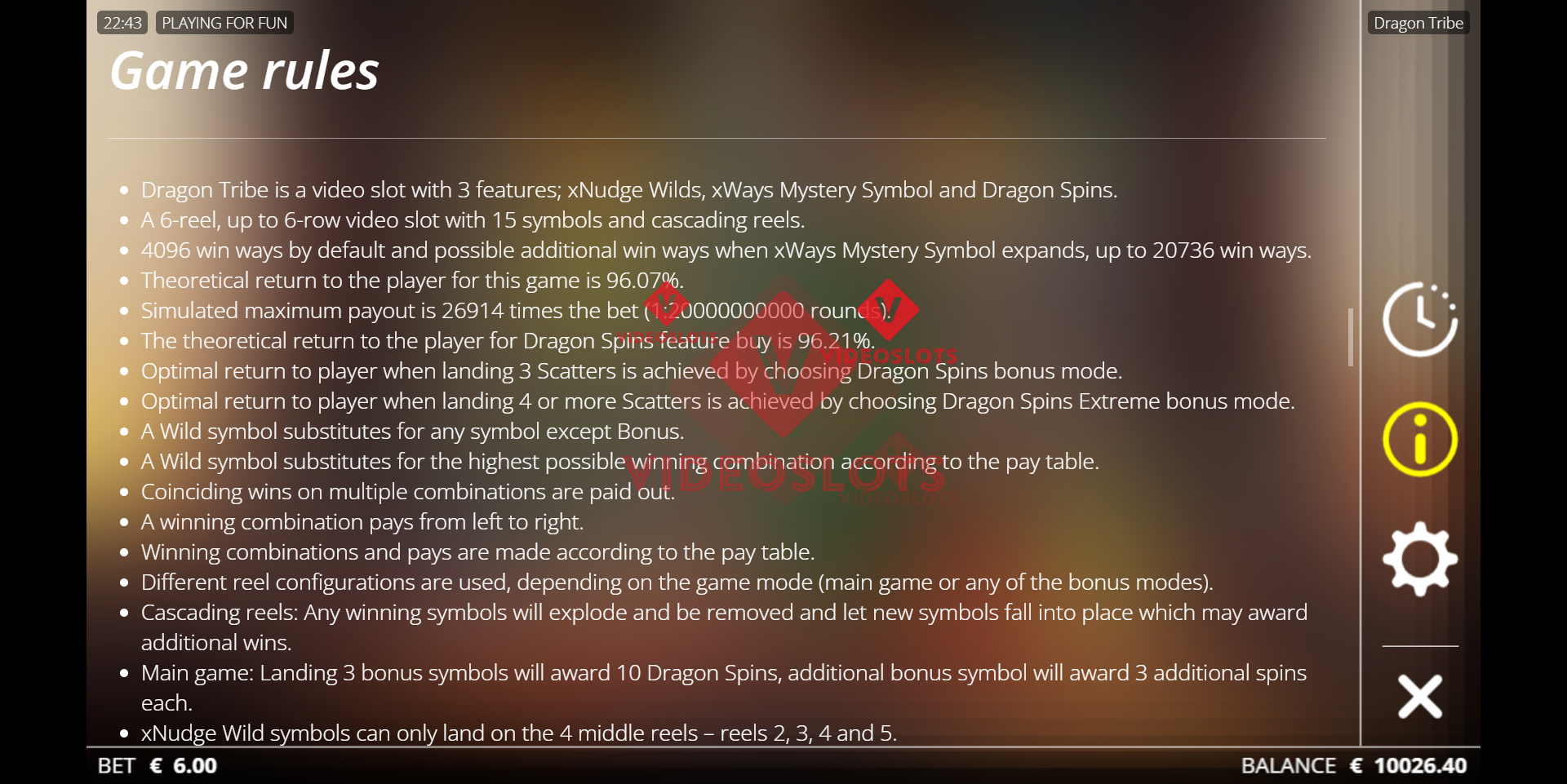 Game Rules for Dragon Tribe slot from NoLimit City