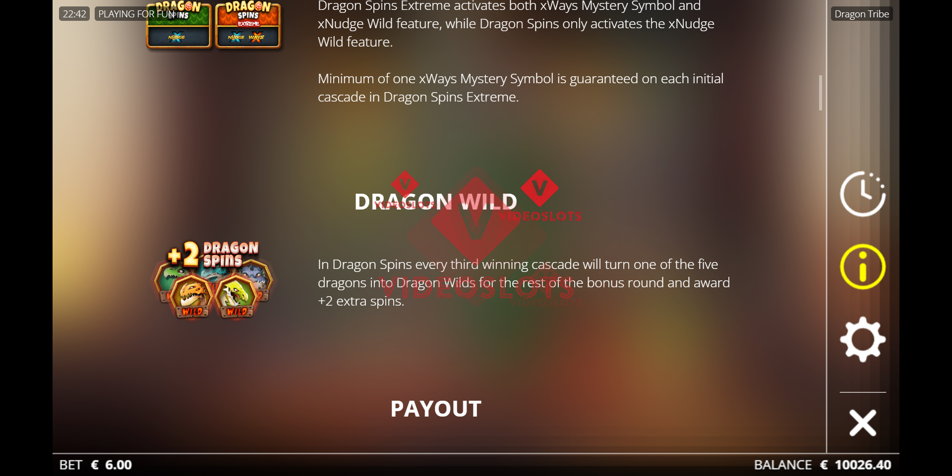 Pay Table for Dragon Tribe slot from NoLimit City