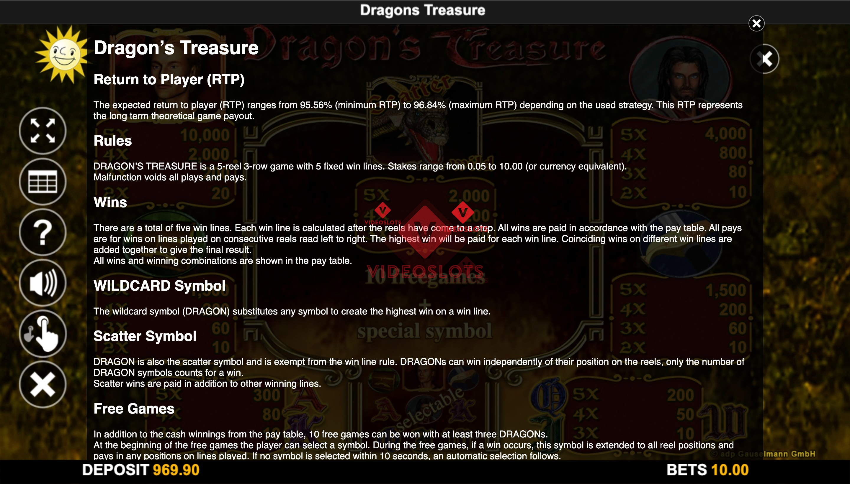 Game Rules for Dragon's Treasure slot from Merkur