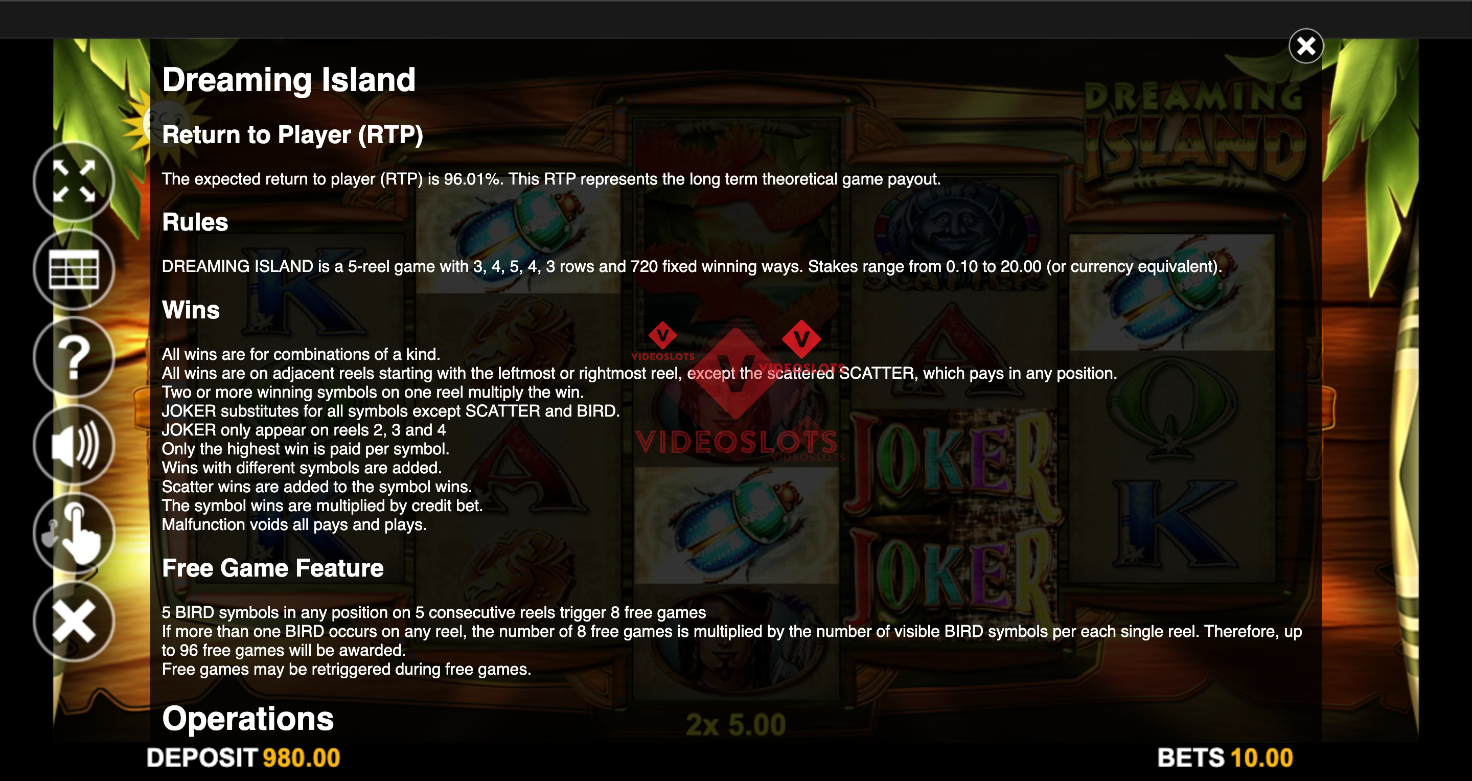 Game Rules for Dreaming Island slot from Merkur