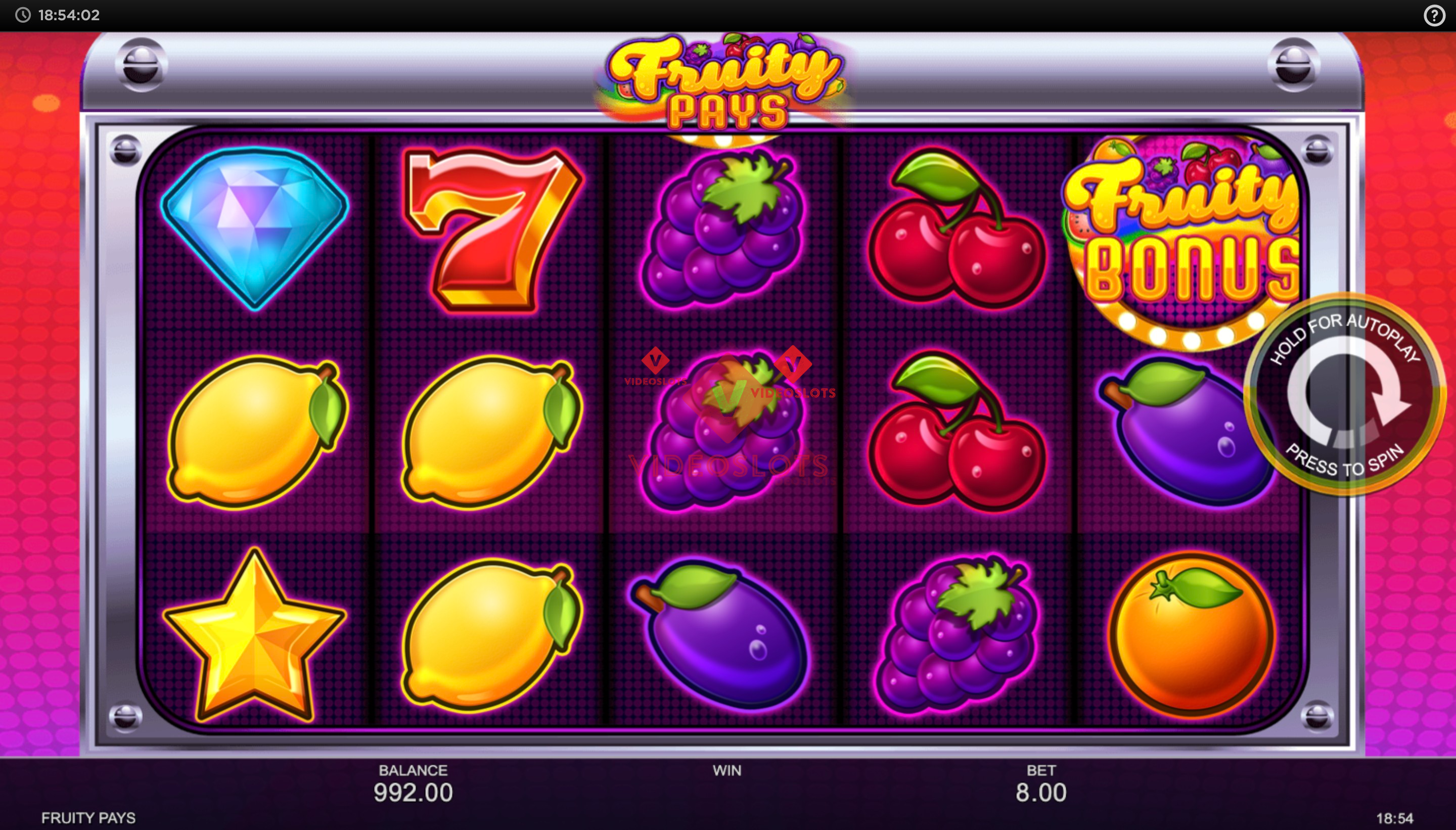 Base Game for Fruity Pays slot from Inspired Gaming