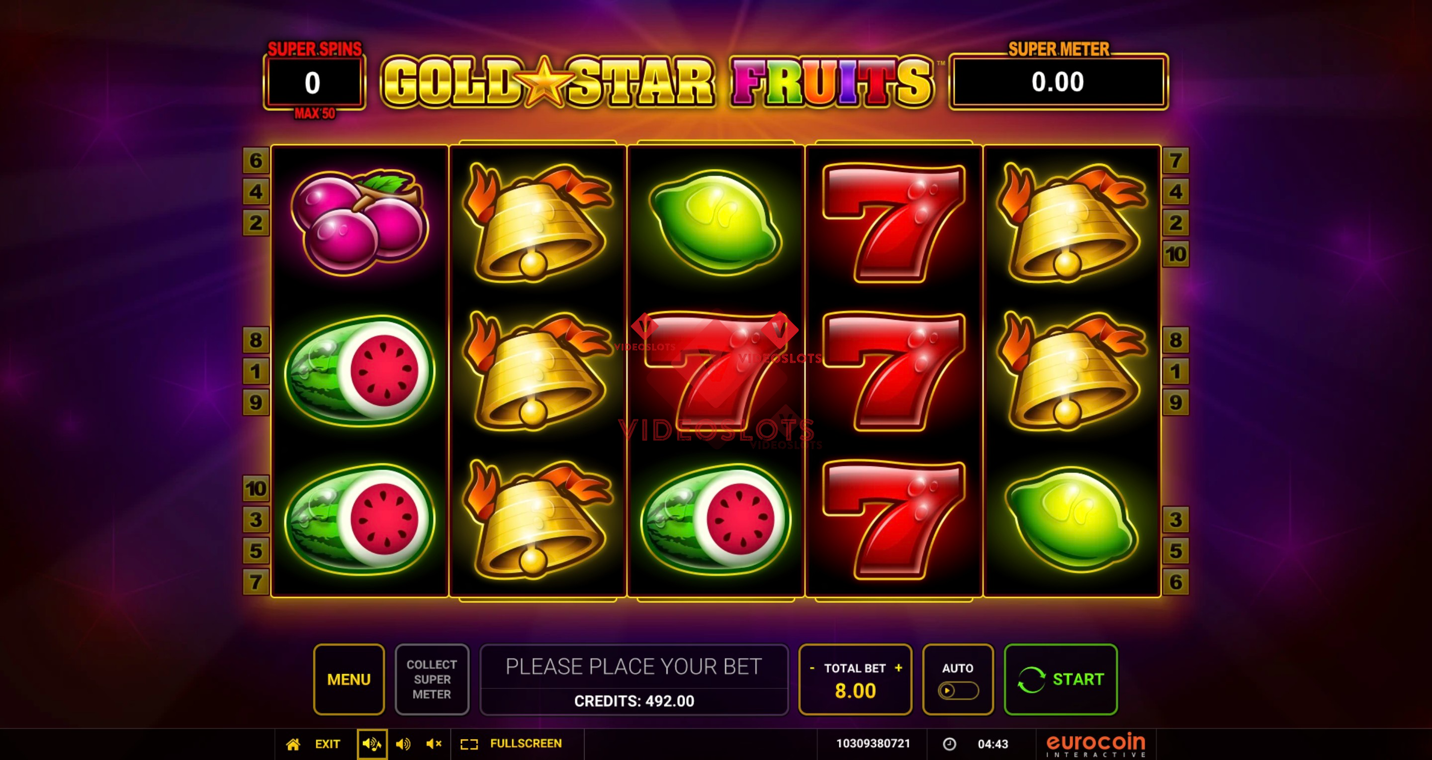 Base Game for Gold Star Fruits slot from Greentube