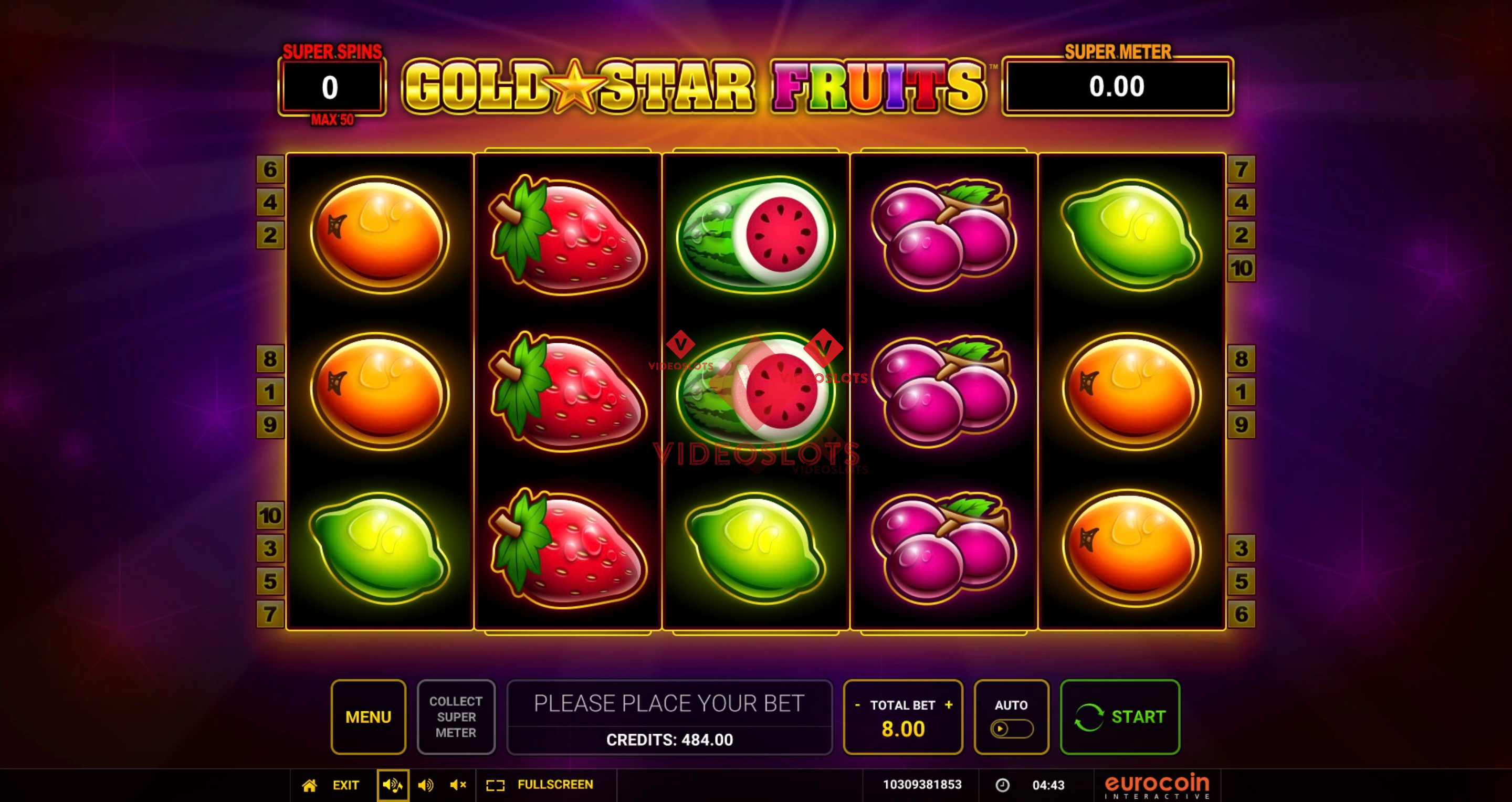 Base Game for Gold Star Fruits slot from Greentube