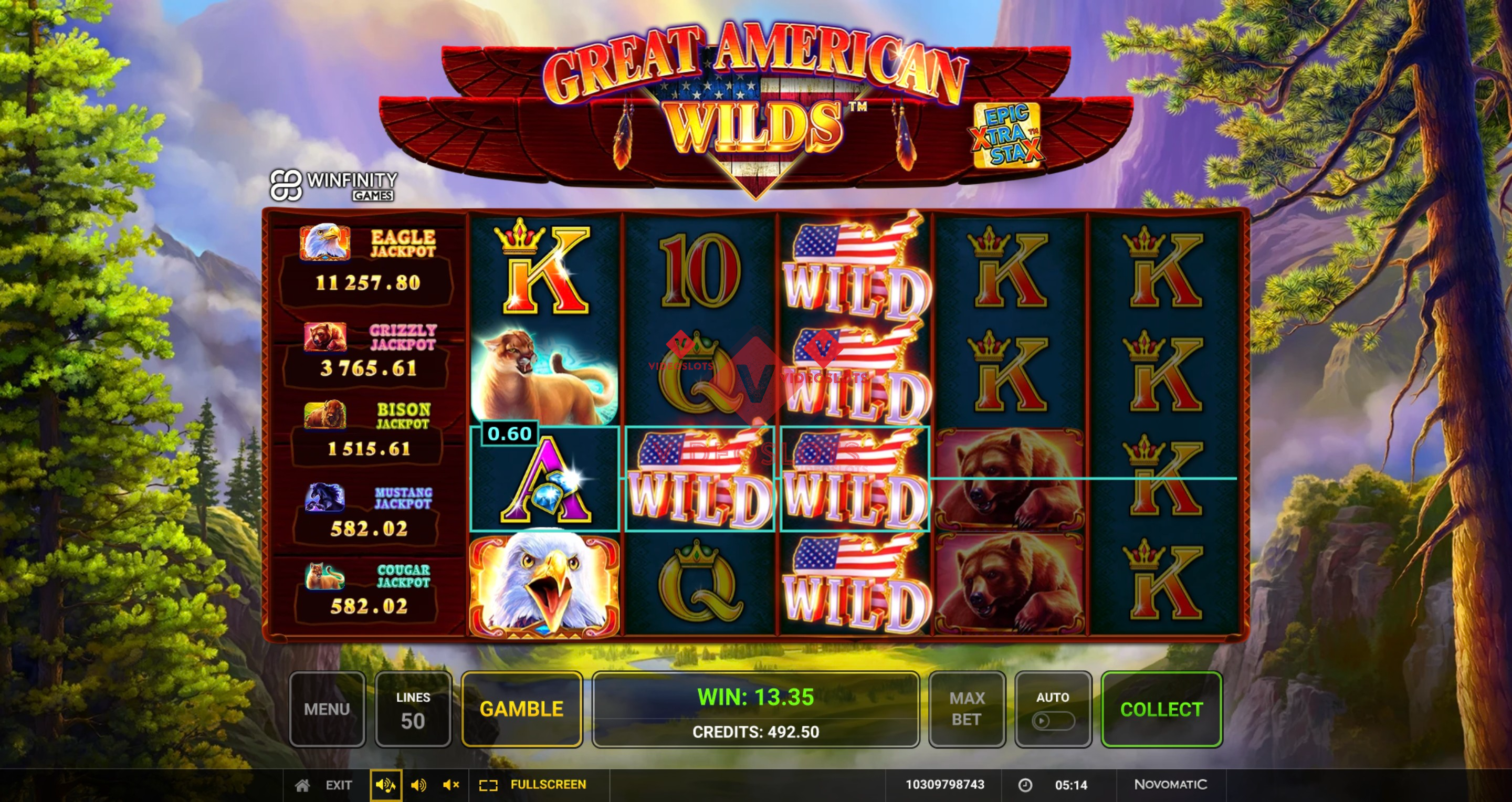 Base Game for Great American Wilds slot from Greentube